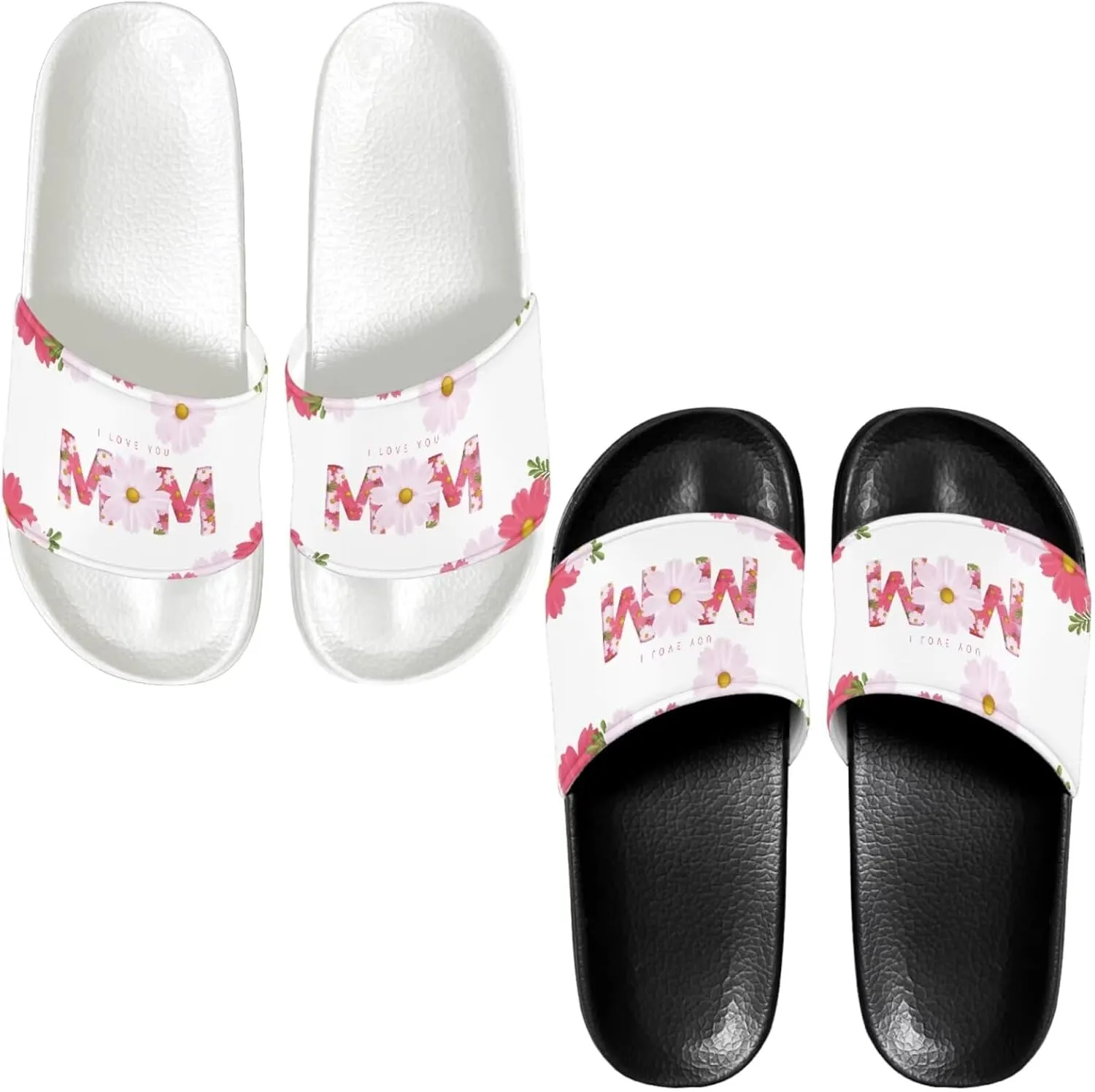 Slide Sandals Slippers for Women and Men, Cozy PU Uppers EVA Sole Non Slip Quick Drying Shower Shoes Bathroom Office