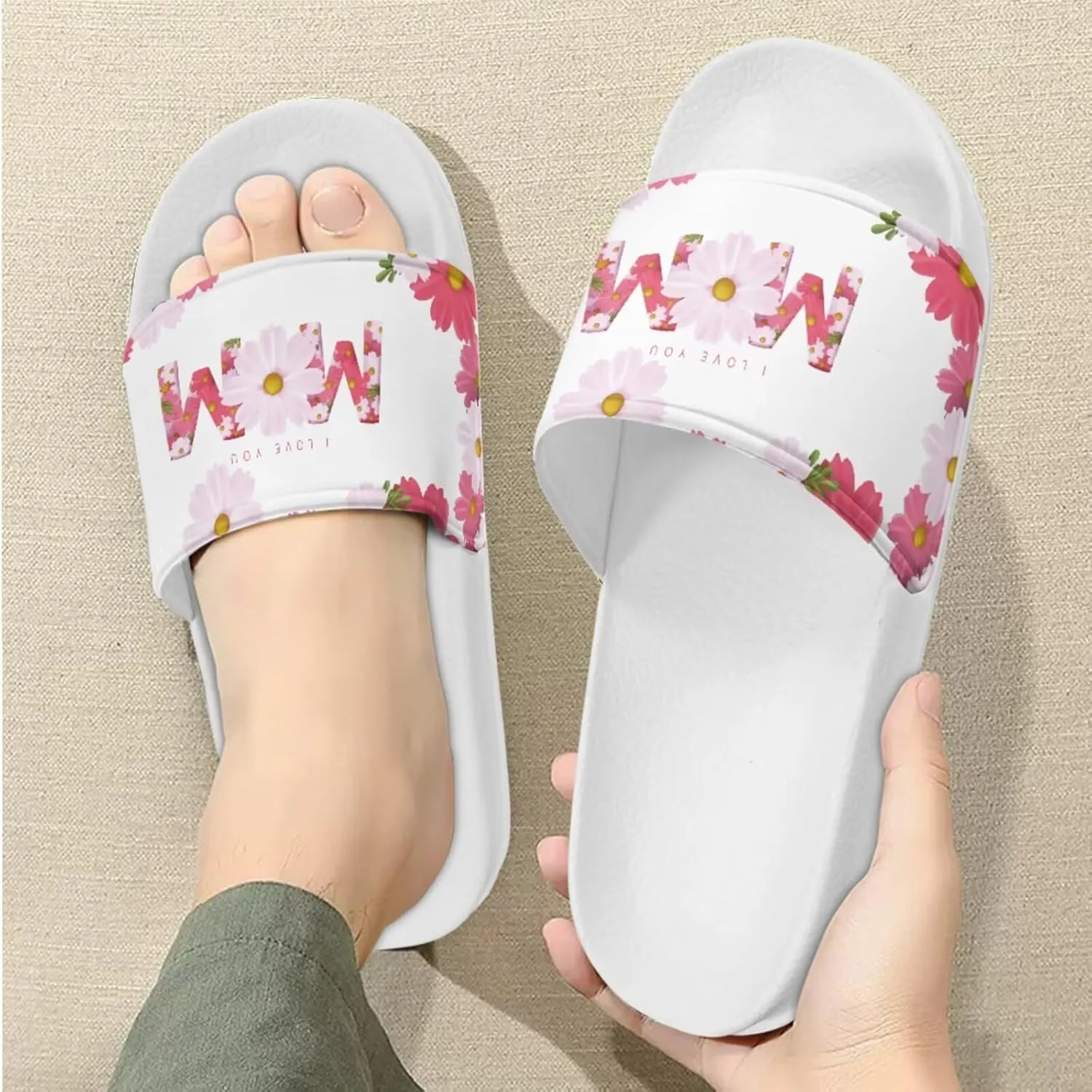 Slide Sandals Slippers for Women and Men, Cozy PU Uppers EVA Sole Non Slip Quick Drying Shower Shoes Bathroom Office