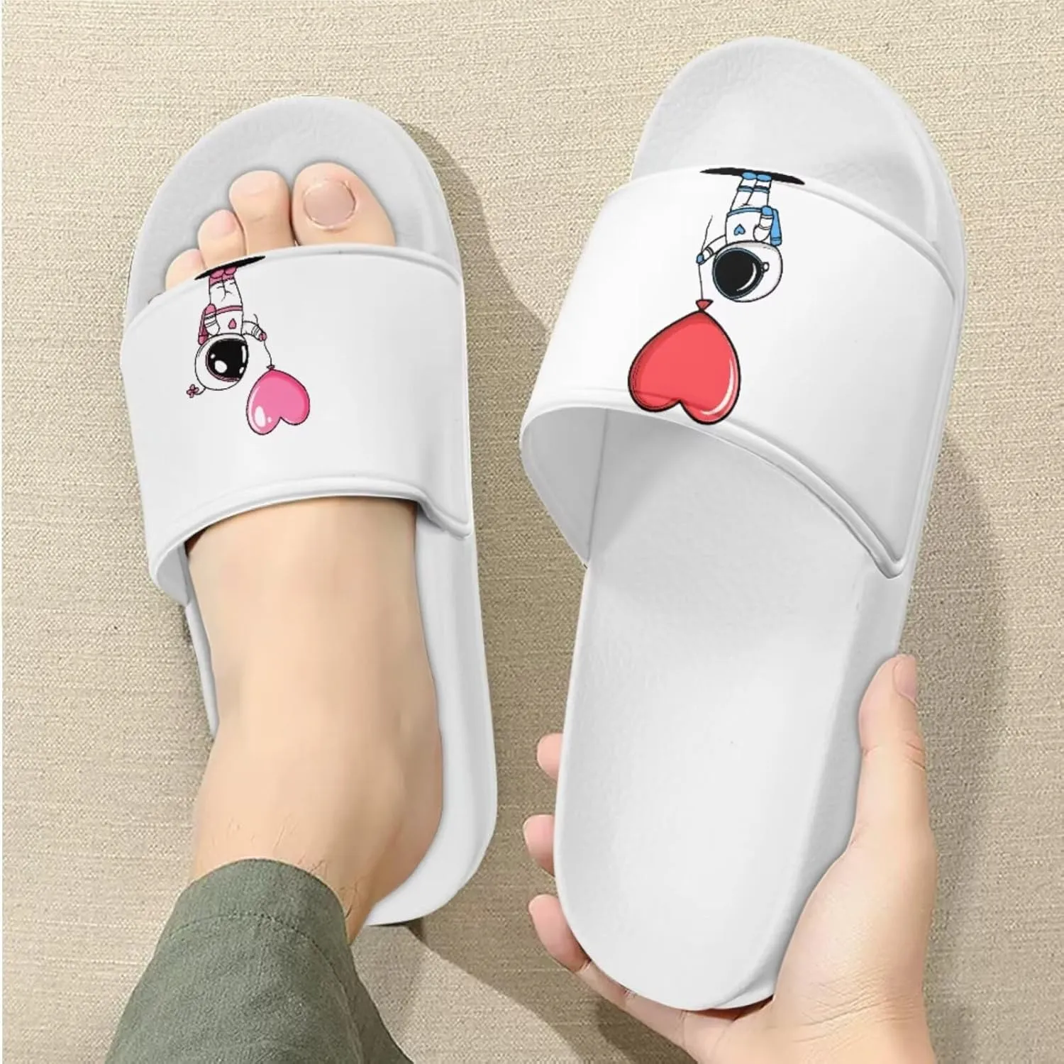 Slide Sandals Slippers for Women and Men, Cozy PU Uppers EVA Sole Non Slip Quick Drying Shower Shoes Bathroom Office
