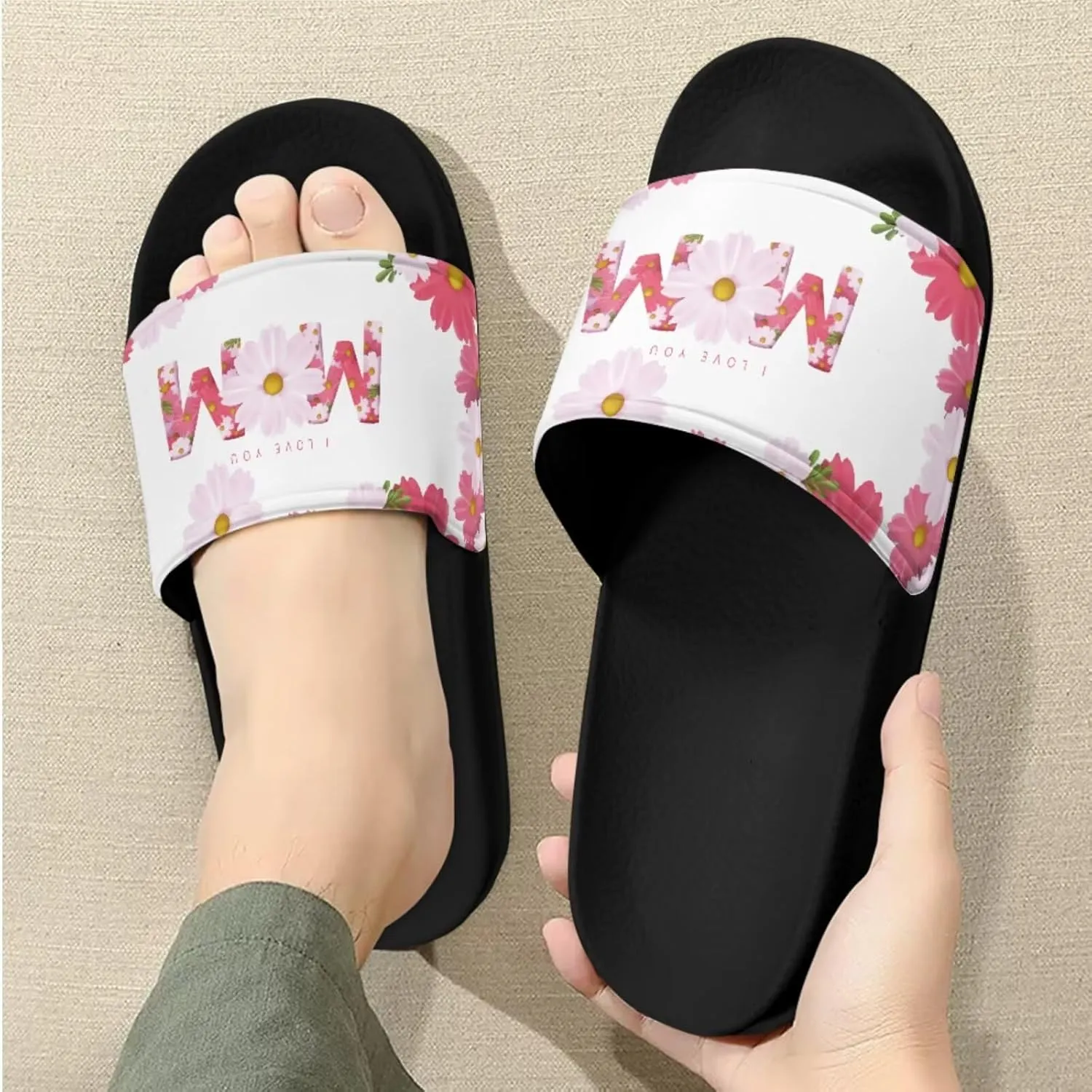 Slide Sandals Slippers for Women and Men, Cozy PU Uppers EVA Sole Non Slip Quick Drying Shower Shoes Bathroom Office