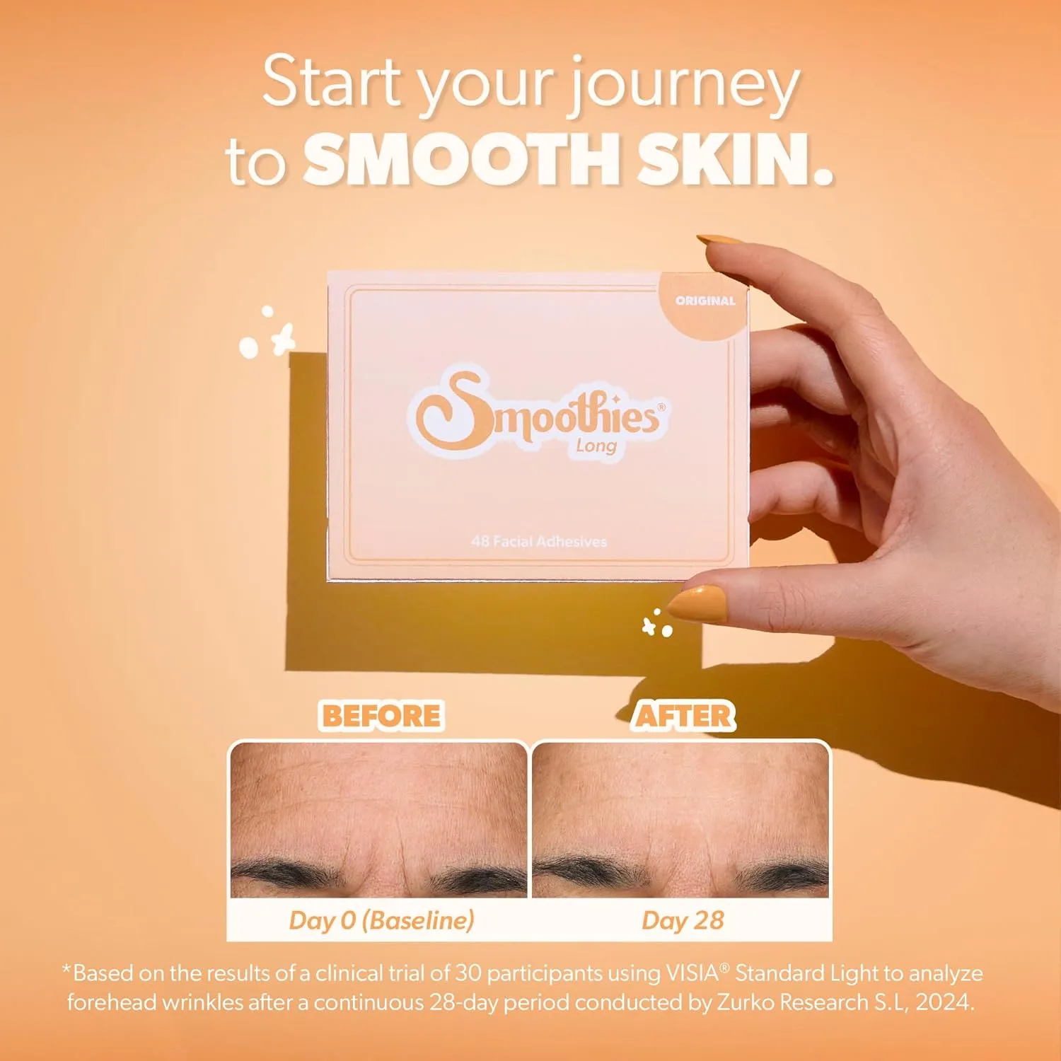 Smoothies Long Forehead Wrinkle Patches for Face Overnight - Facial Patches for Forehead, 48 Facial Adhesives per Box - Face Tape, Made in the USA