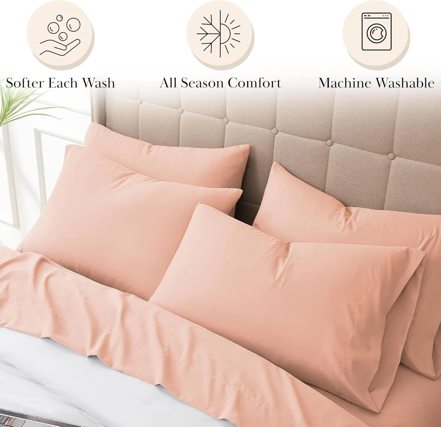 Southshore Fine Living, Inc. Extra Deep Pocket King Sheets Set, 6-Piece Premium Quality, Easy Care Bed Sheets with 21" Deep King Fitted Sheet, Oversized Flat Sheet, 4 Pillowcases, Blush