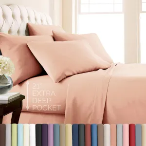 Southshore Fine Living, Inc. Extra Deep Pocket King Sheets Set, 6-Piece Premium Quality, Easy Care Bed Sheets with 21" Deep King Fitted Sheet, Oversized Flat Sheet, 4 Pillowcases, Blush