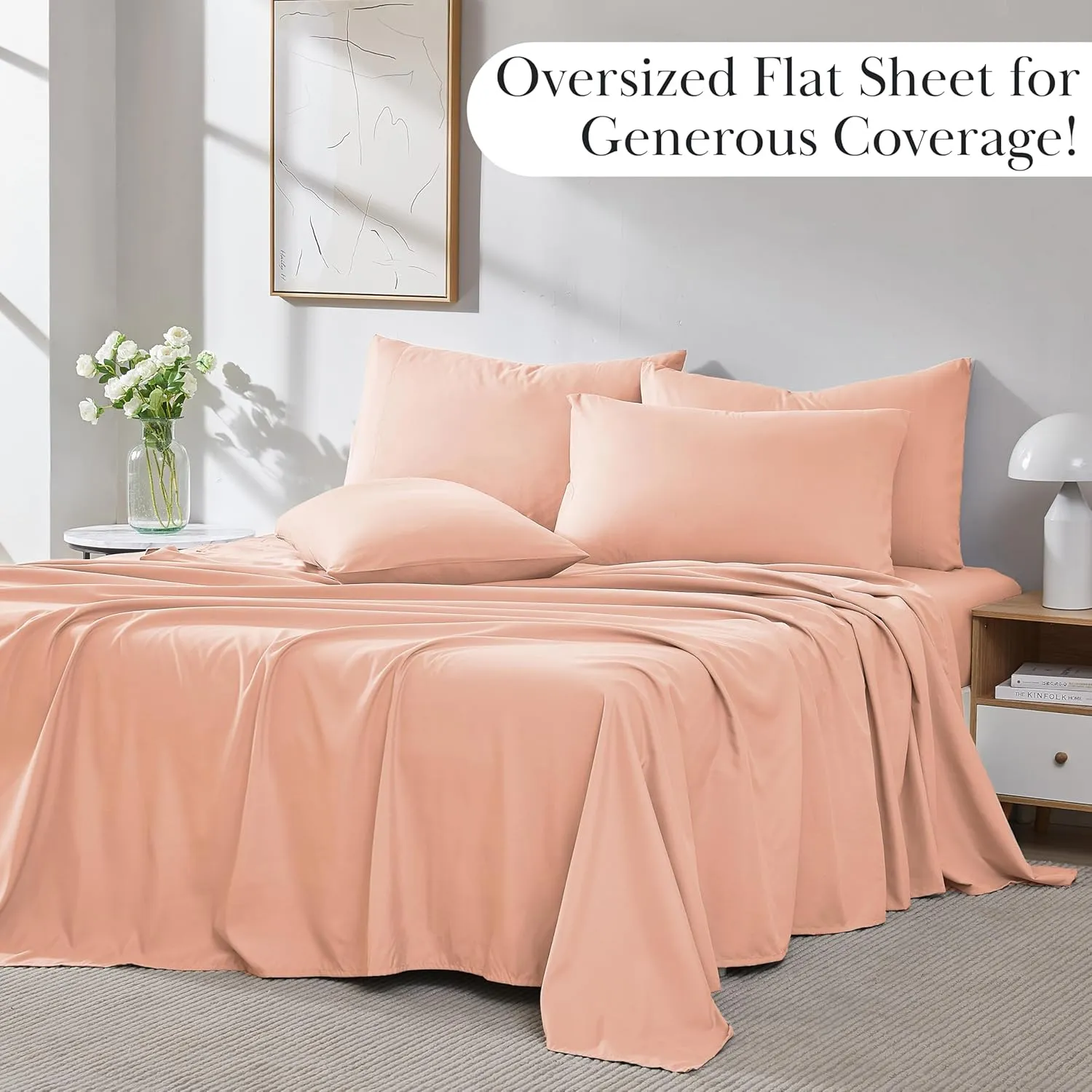 Southshore Fine Living, Inc. Extra Deep Pocket King Sheets Set, 6-Piece Premium Quality, Easy Care Bed Sheets with 21" Deep King Fitted Sheet, Oversized Flat Sheet, 4 Pillowcases, Blush