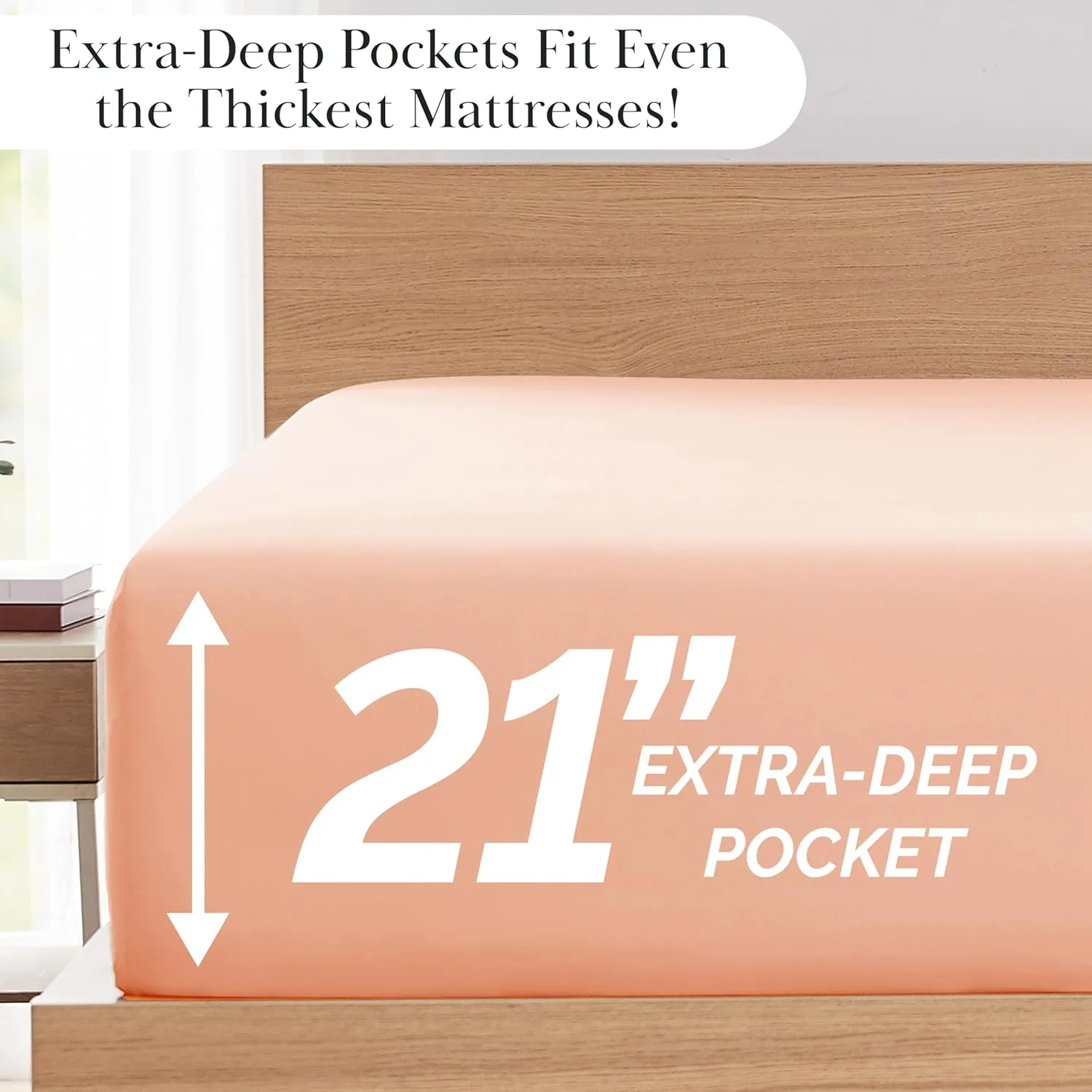 Southshore Fine Living, Inc. Extra Deep Pocket King Sheets Set, 6-Piece Premium Quality, Easy Care Bed Sheets with 21" Deep King Fitted Sheet, Oversized Flat Sheet, 4 Pillowcases, Blush