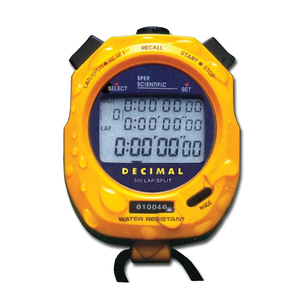 Sper Scientific Stopwatch, Water Resistant, Decimal Display and Multi-Split Stop Watch Timer for Sports, Coaches, Industrial Workers, and Trainers