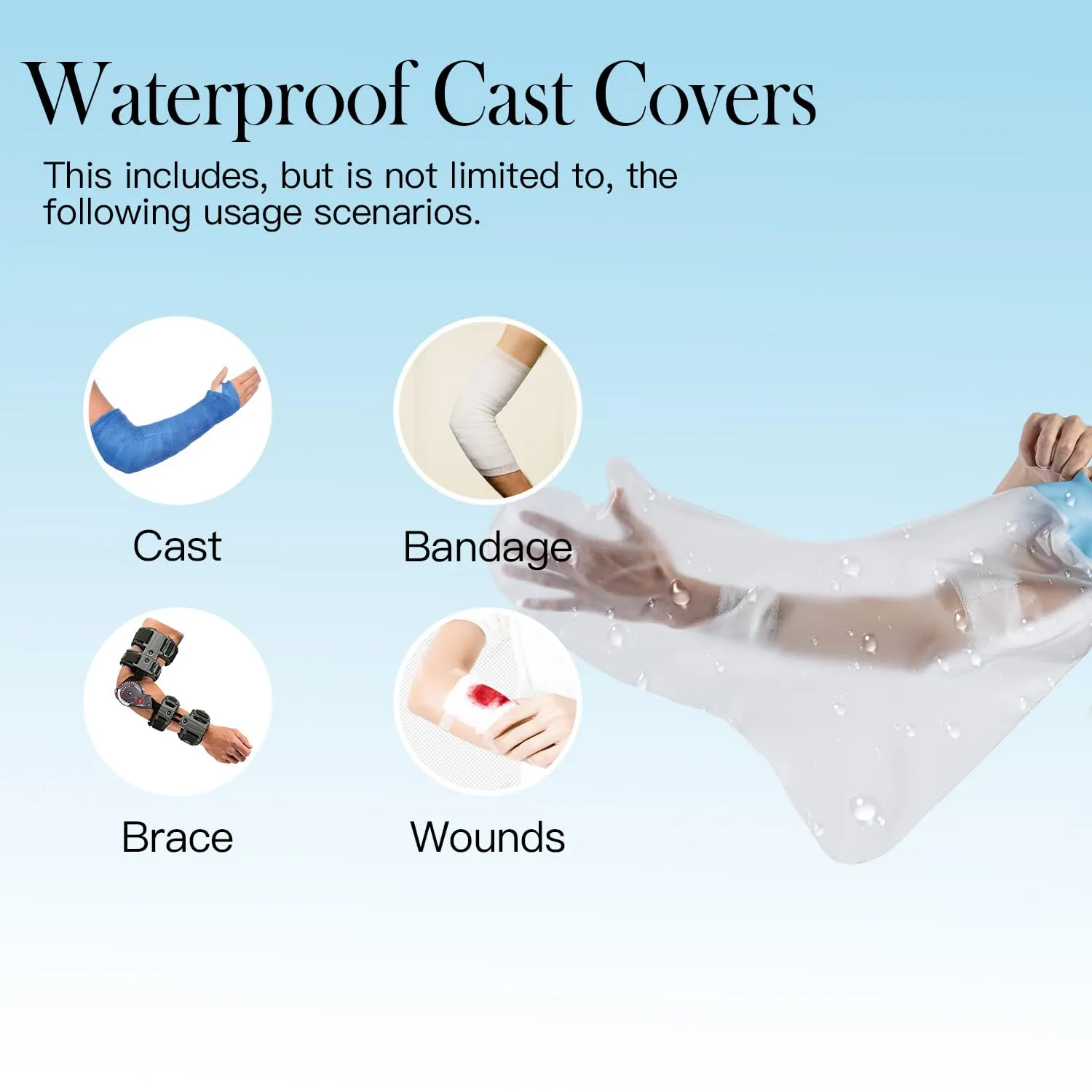 Splint Bag for Bathing Cast Cover for Shower Arm, Adjustable Post-Surgery Shower Sleeve Protector, Reusable Waterproof Splint Guard Sleeve, Soft Silicone After Surgery Gifts Adult (2-Pack, Blue) (arm)