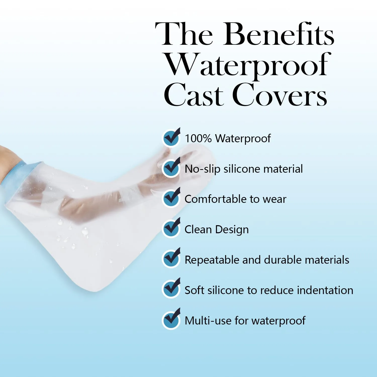 Splint Bag for Bathing Cast Cover for Shower Arm, Adjustable Post-Surgery Shower Sleeve Protector, Reusable Waterproof Splint Guard Sleeve, Soft Silicone After Surgery Gifts Adult (2-Pack, Blue) (arm)