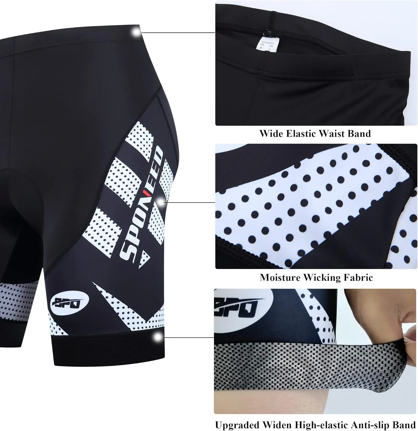 sponeed Men's Cycling Shorts Padded Bicycle Riding Pants Bike Biking Clothes Cycle Wear Tights