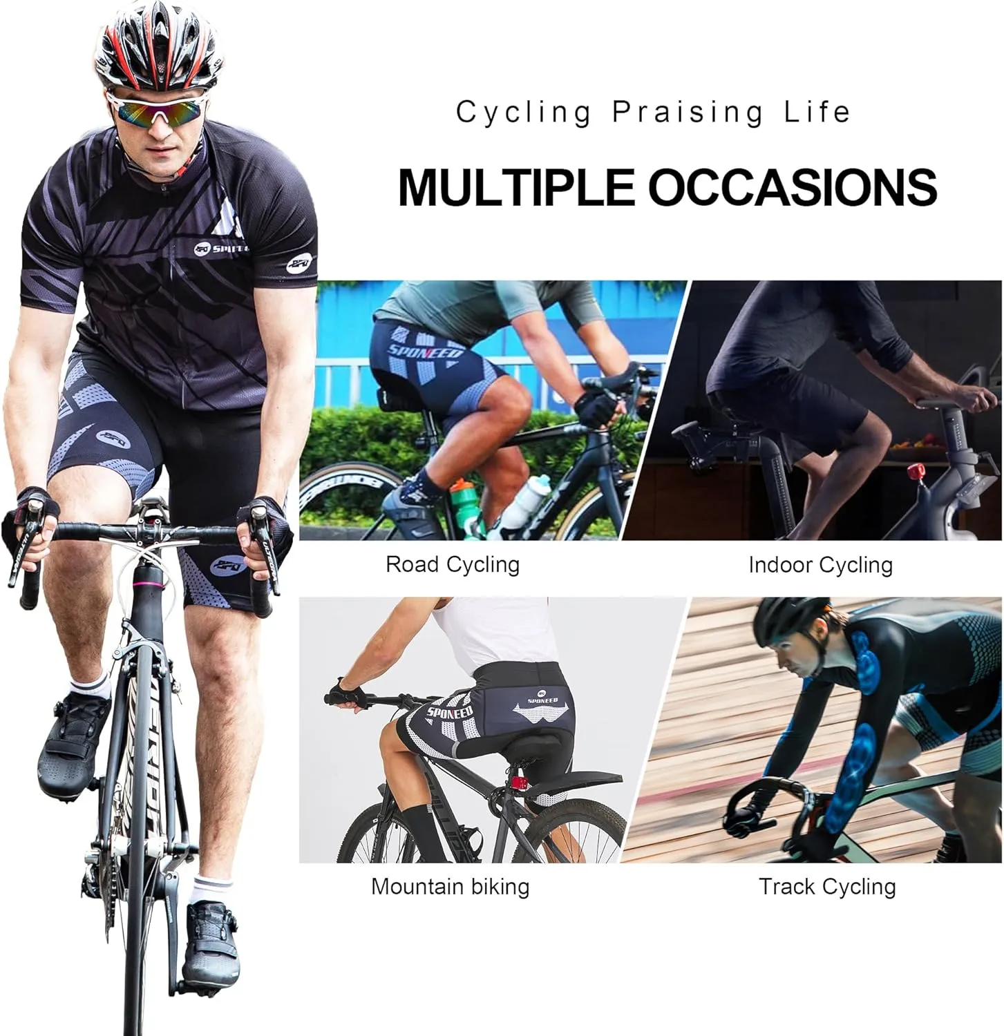 sponeed Men's Cycling Shorts Padded Bicycle Riding Pants Bike Biking Clothes Cycle Wear Tights