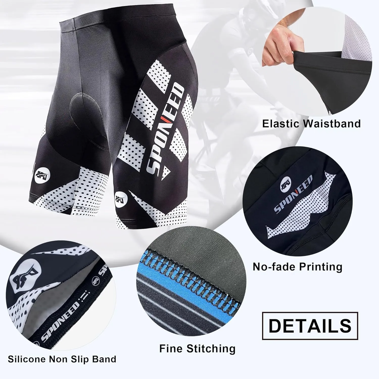 sponeed Men's Cycling Shorts Padded Bicycle Riding Pants Bike Biking Clothes Cycle Wear Tights