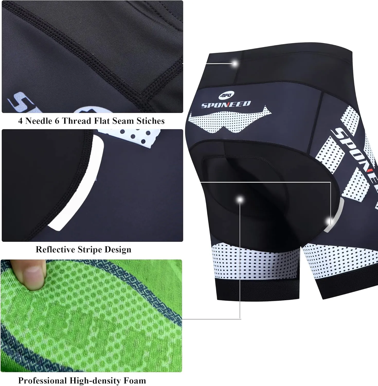sponeed Men's Cycling Shorts Padded Bicycle Riding Pants Bike Biking Clothes Cycle Wear Tights