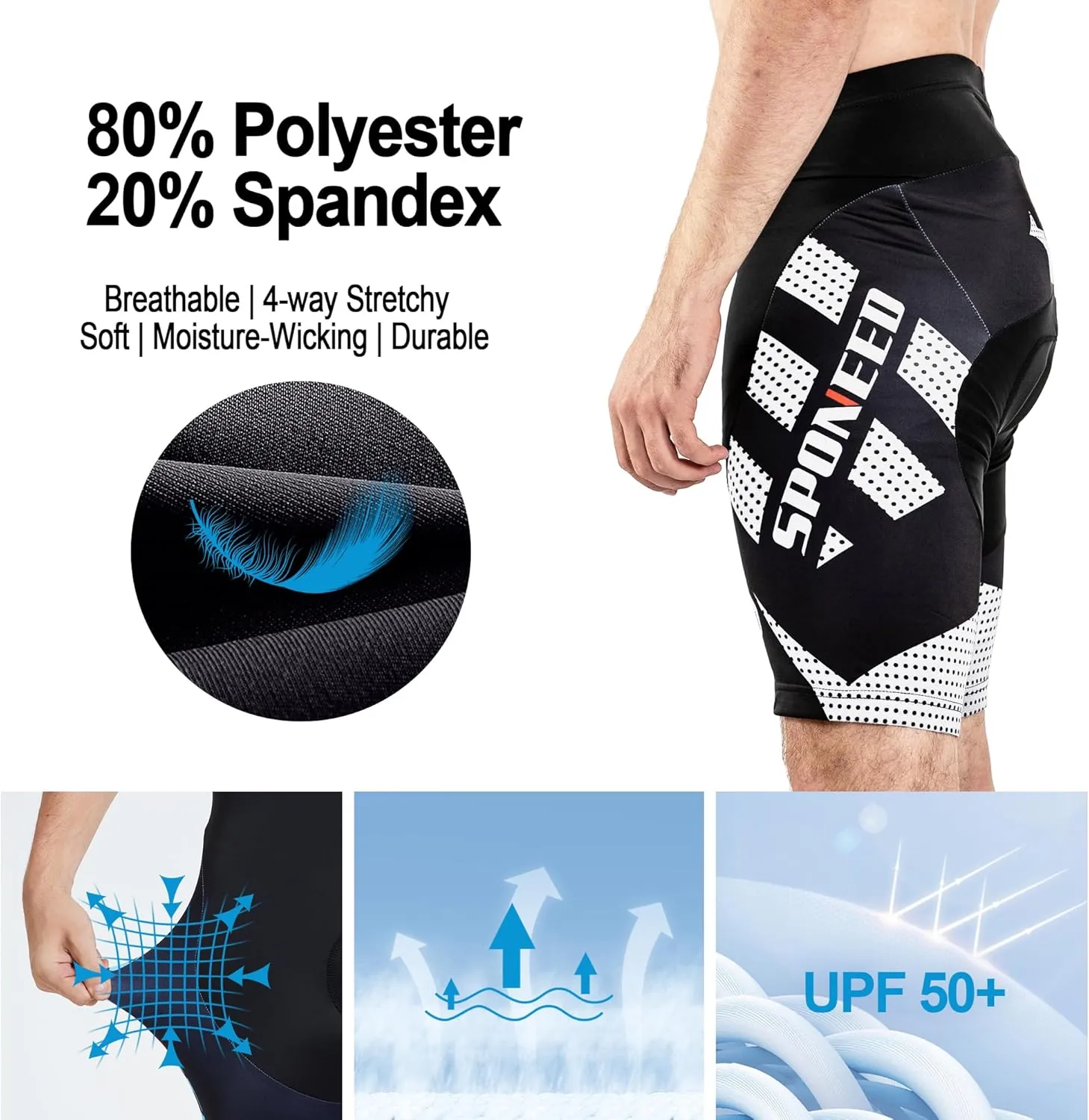 sponeed Men's Cycling Shorts Padded Bicycle Riding Pants Bike Biking Clothes Cycle Wear Tights