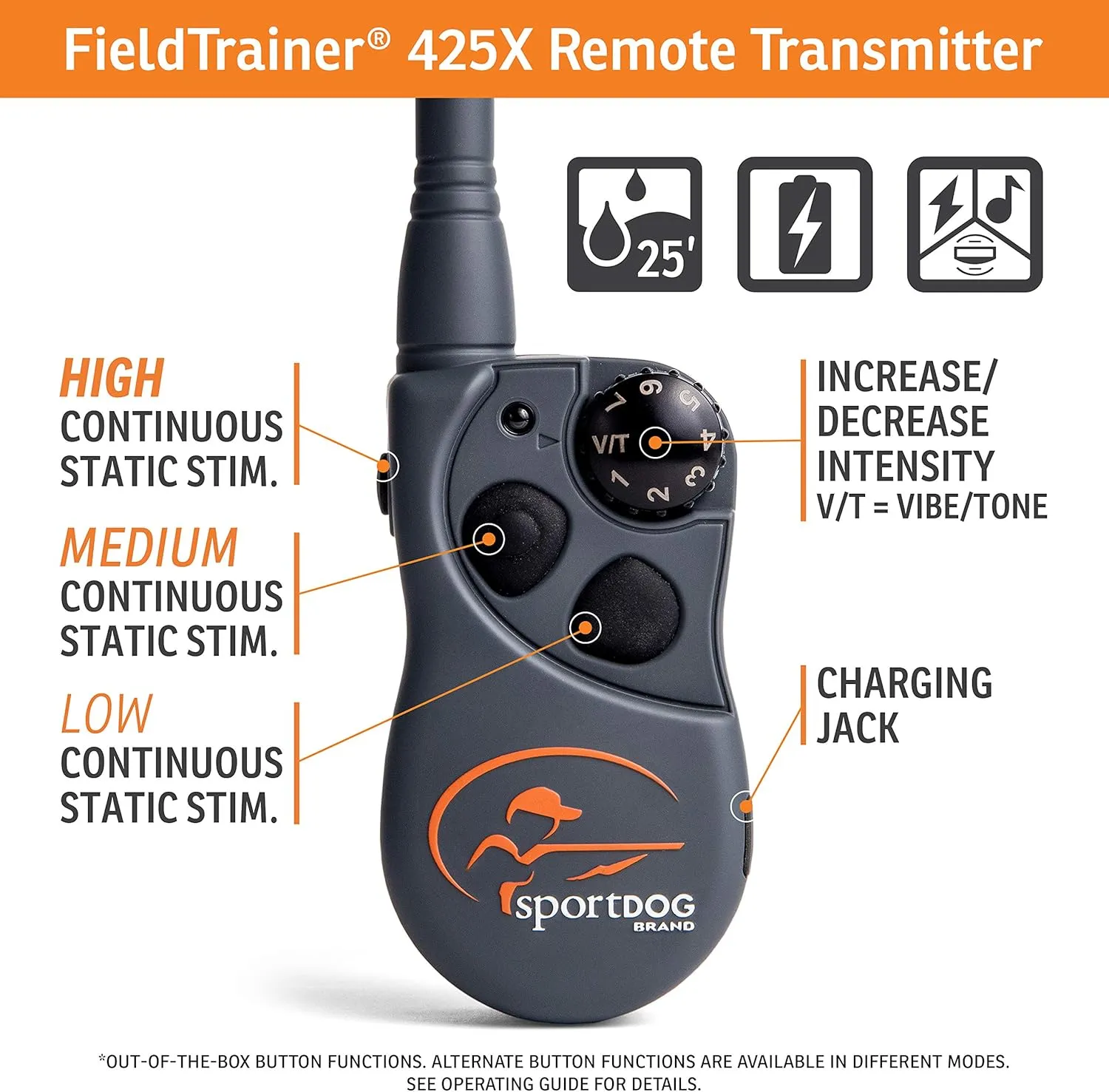 SportDOG Brand FieldTrainer 425X Remote Trainer - 500 Yard Range - Waterproof, Rechargeable Dog Training Collar with Static, Vibrate, and Tone