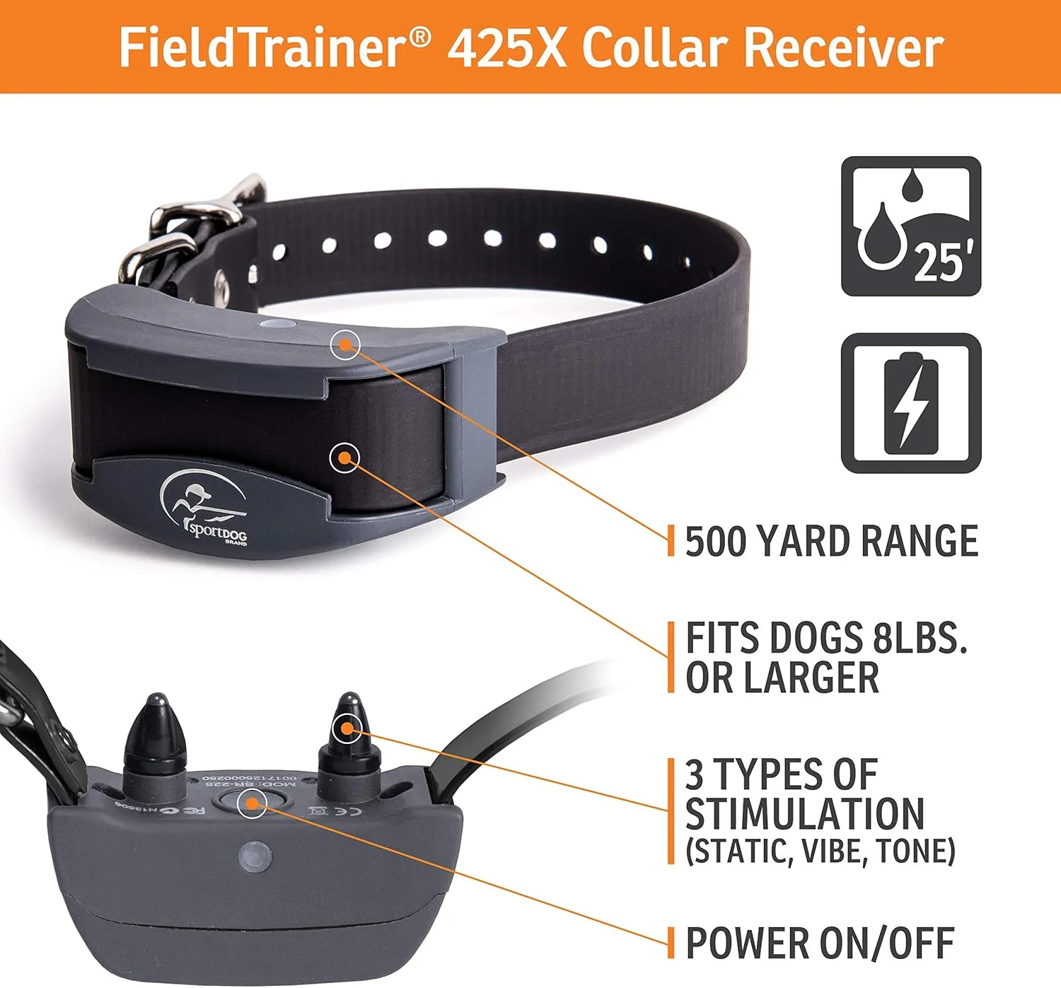 SportDOG Brand FieldTrainer 425X Remote Trainer - 500 Yard Range - Waterproof, Rechargeable Dog Training Collar with Static, Vibrate, and Tone