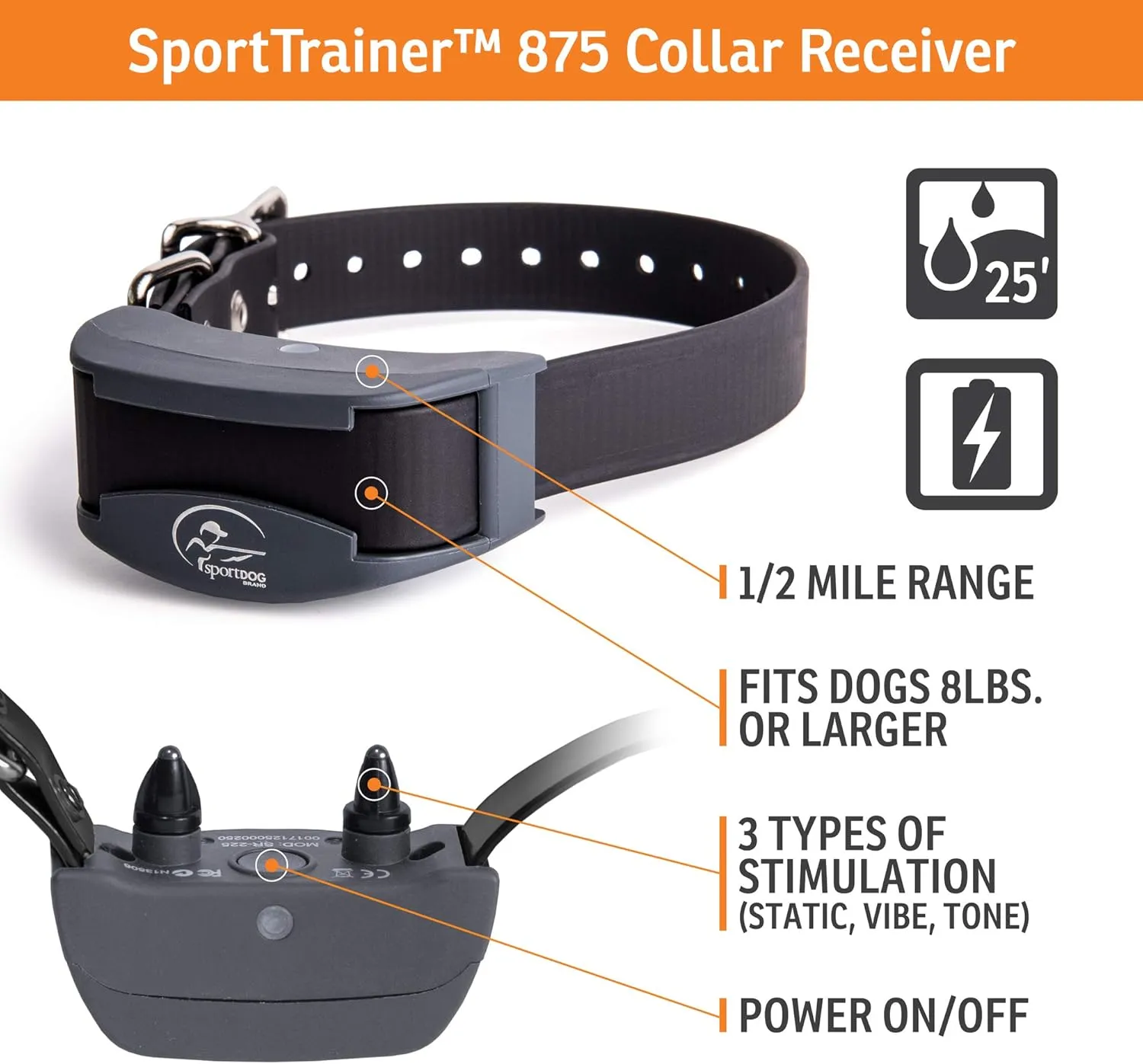 SportDOG Brand SportTrainer 875 Remote Trainer - Static Collar - 1/2 Mile Range - OLED Screen - Waterproof, Rechargeable E-Collar with Remote - Tone, Vibration, and Static, Black
