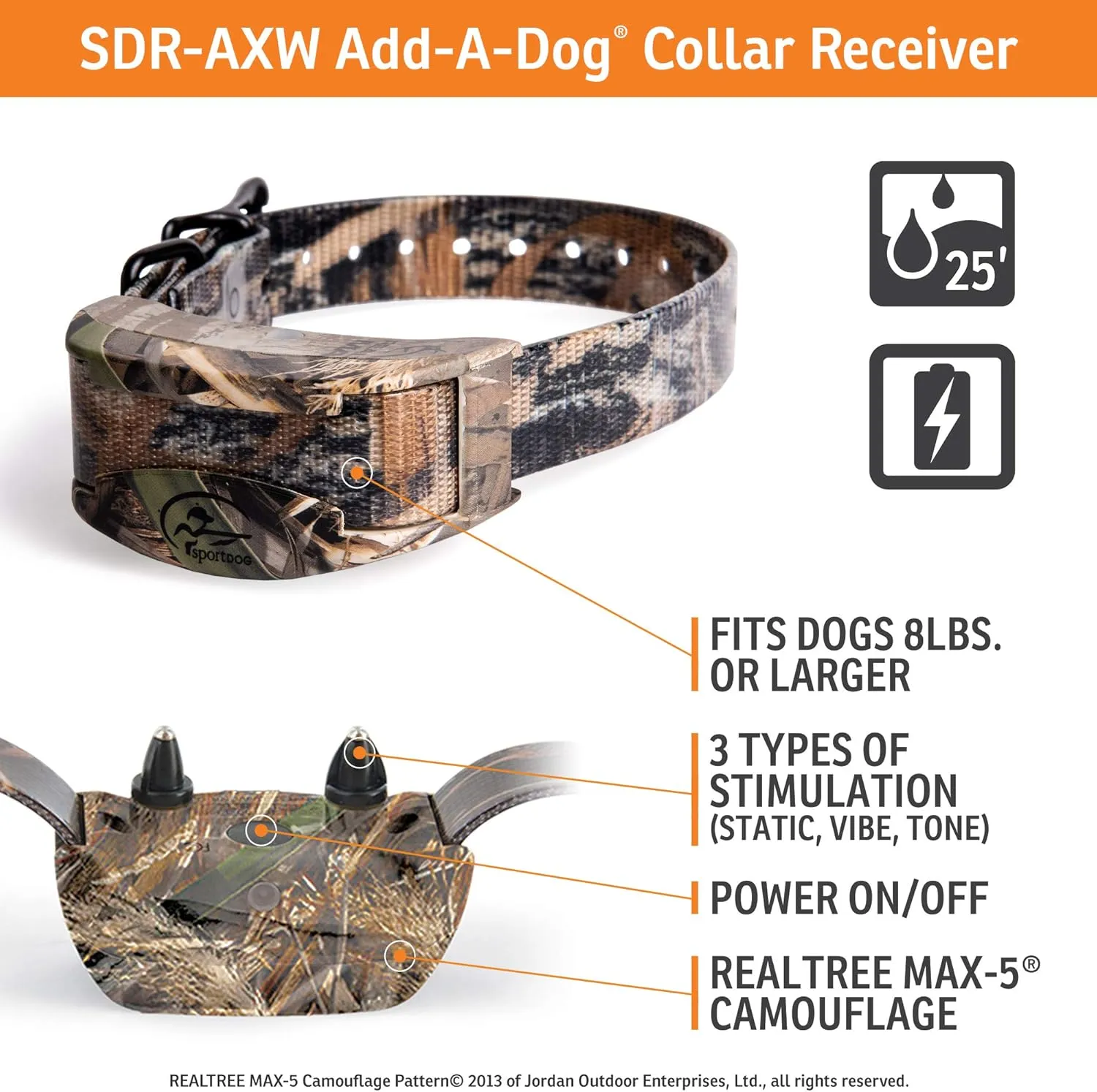 SportDOG Brand WetlandHunter 1825X Add-A-Dog Collar - Additional, Replacement, or Extra Collar for Your Remote Trainer - Waterproof and Rechargeable with Tone, Vibration, and Static