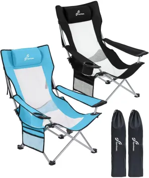 Sportneer Beach Chair: Adjustable Folding Chair with Cup Holder & Side Pocket - Portable & Compact Beach Chairs for Adults with Reclining Positions for Camping Picnic and Outdoor
