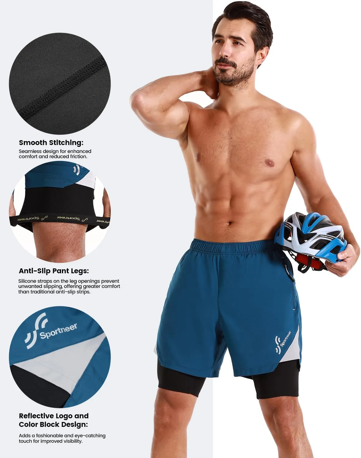 Sportneer Bike Shorts for Men - 3D Padded Lightweight MTB Fit Riding Biking Bicycle Biker Shorts with Zipper Pockets