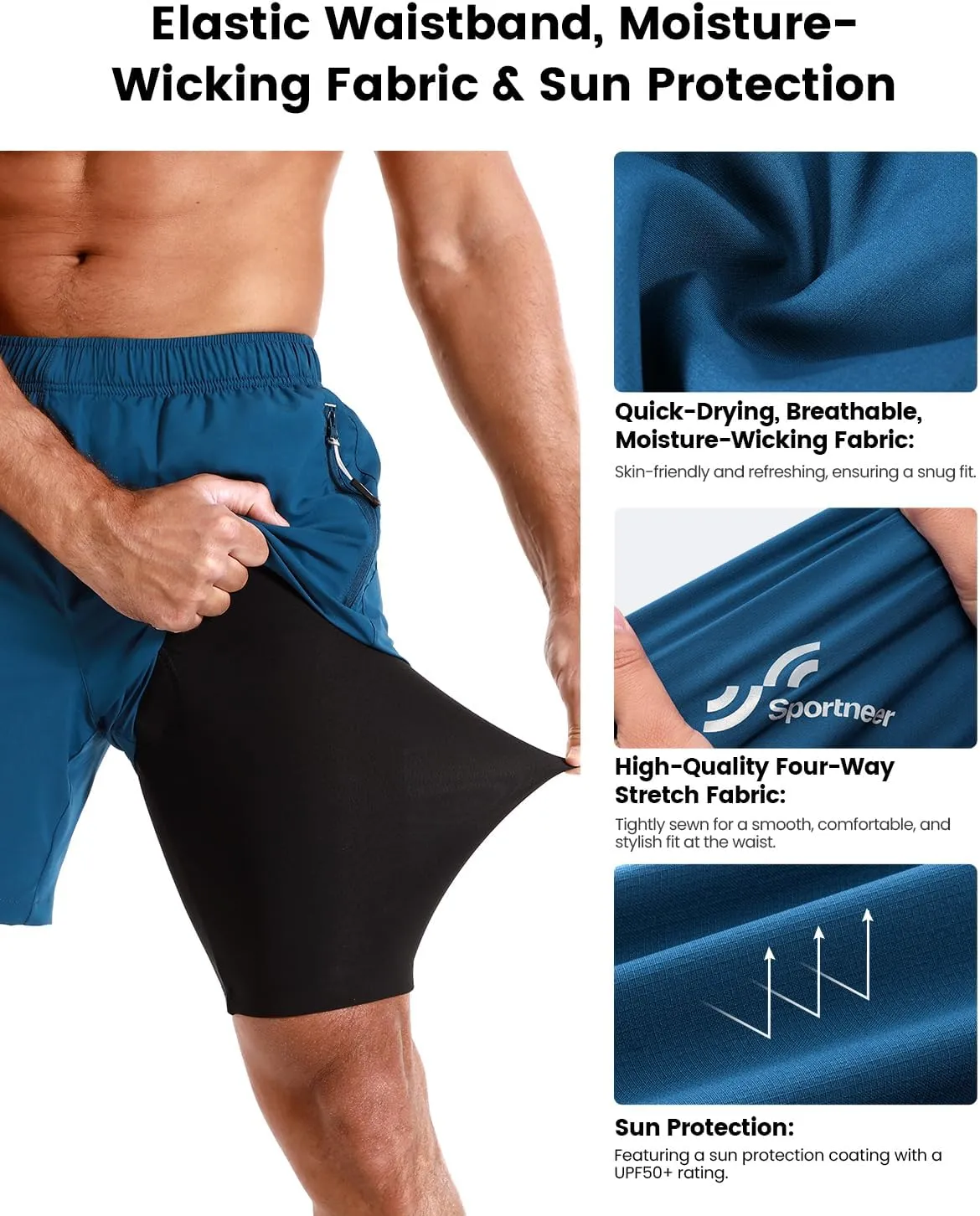Sportneer Bike Shorts for Men - 3D Padded Lightweight MTB Fit Riding Biking Bicycle Biker Shorts with Zipper Pockets