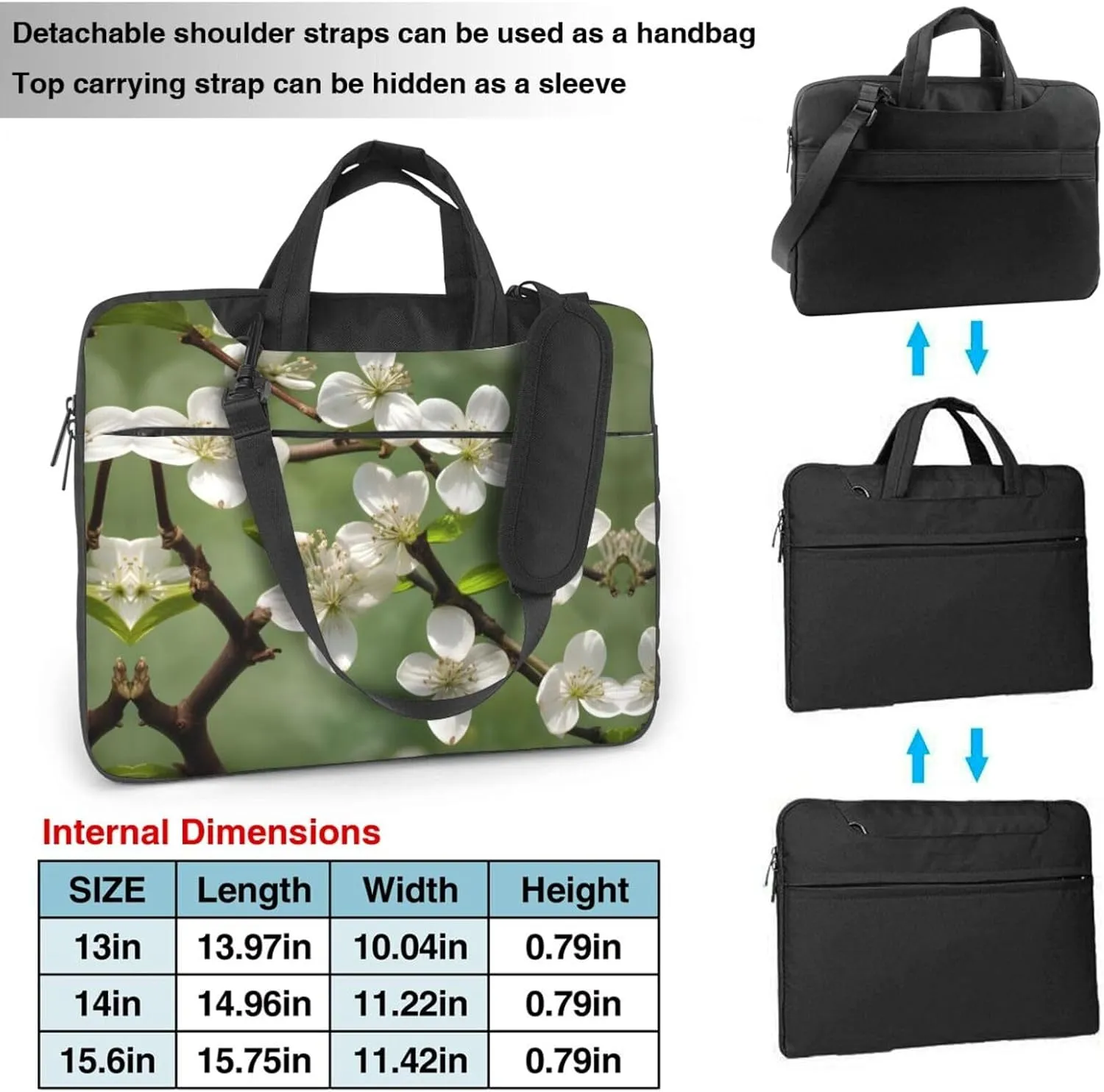 Spring Dogwood Blossoms Print Laptop Bag Laptop Case Shoulder Laptop Bag with Padded Protection Spacious Pockets
