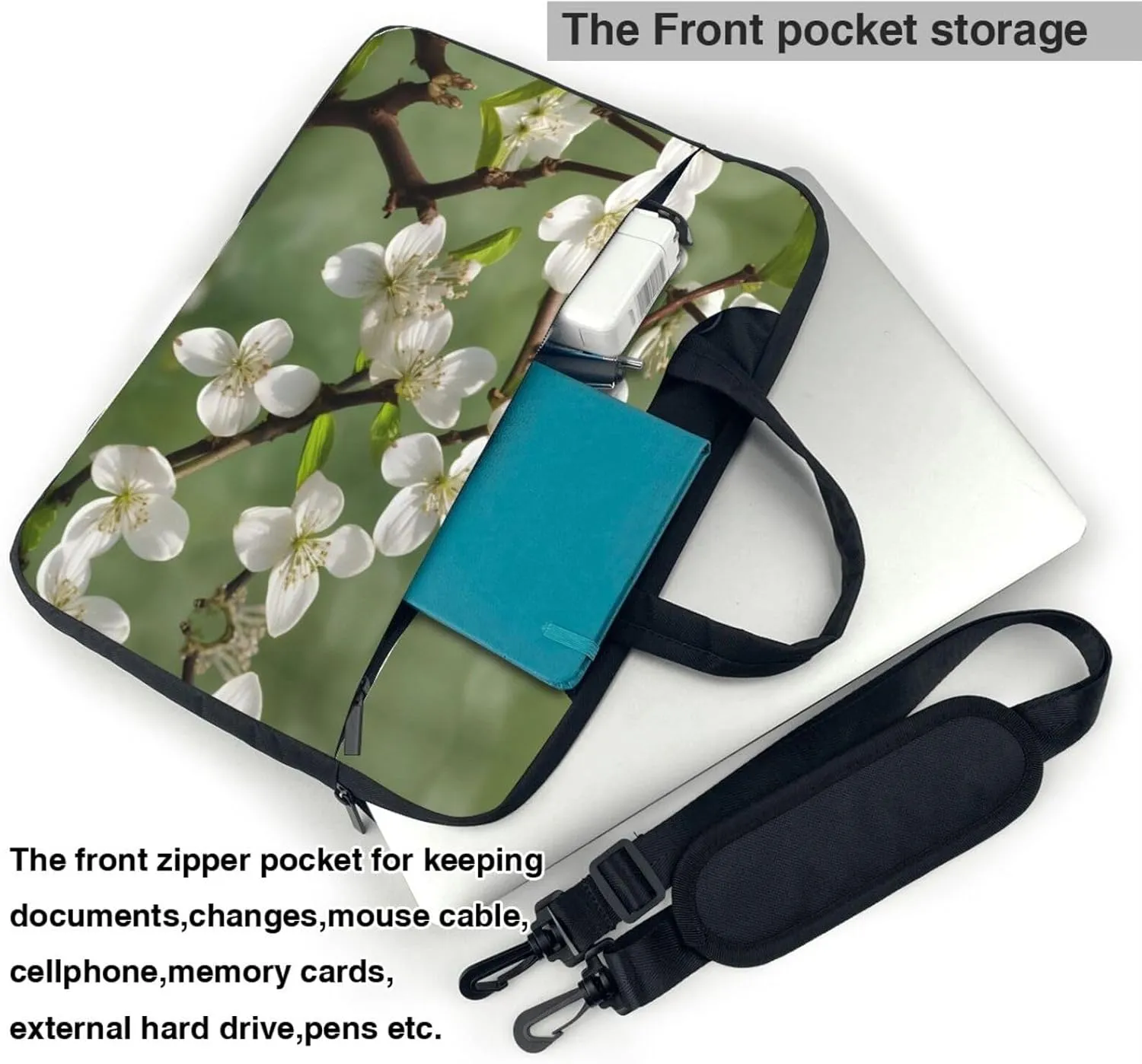Spring Dogwood Blossoms Print Laptop Bag Laptop Case Shoulder Laptop Bag with Padded Protection Spacious Pockets