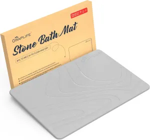 Stone Bath Mat Non-Slip Fast Drying Mat for Bath Tub Bathroom Floor Super Absorbent Diatomaceous Earth Shower Mats-Light Gray 23.6x15.35