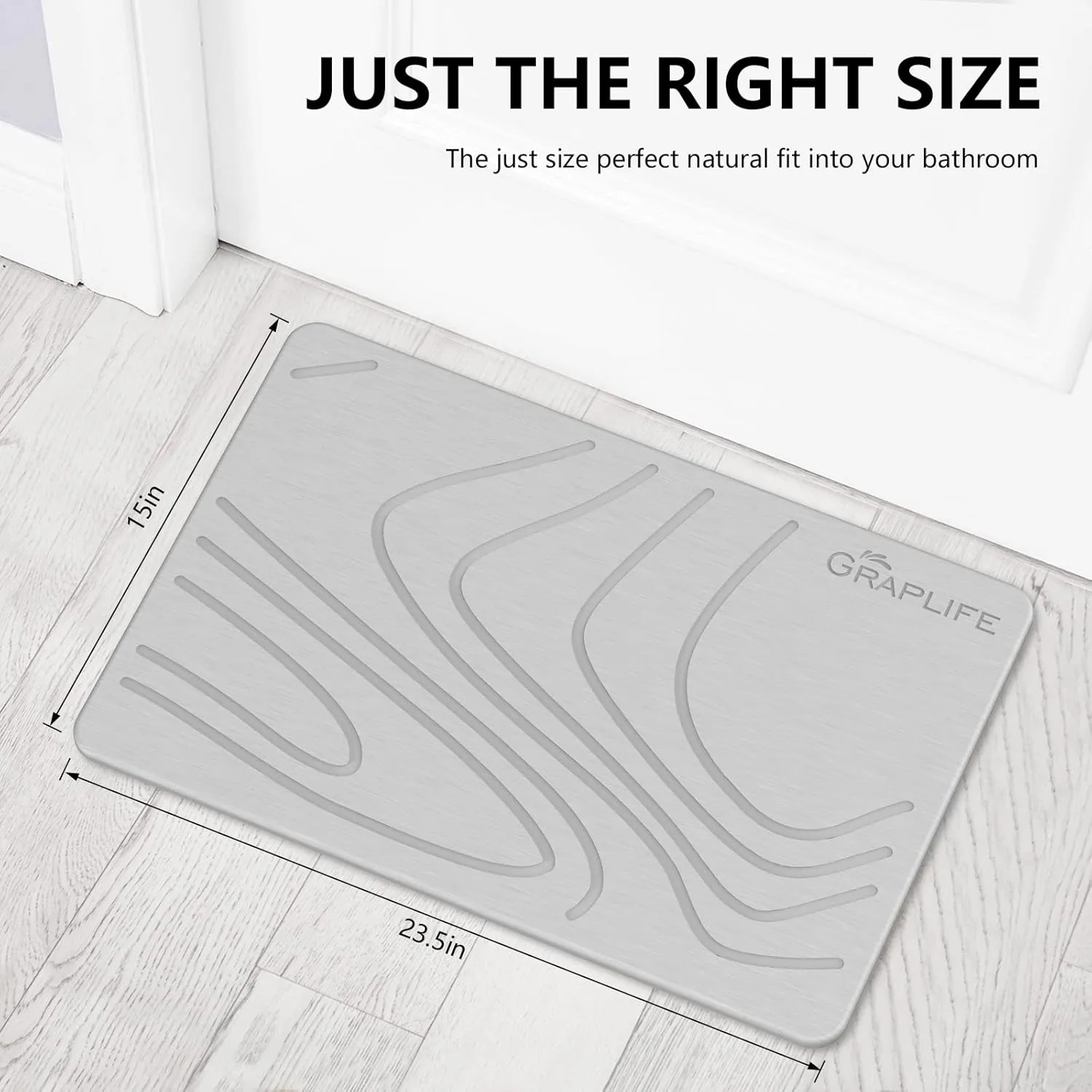 Stone Bath Mat Non-Slip Fast Drying Mat for Bath Tub Bathroom Floor Super Absorbent Diatomaceous Earth Shower Mats-Light Gray 23.6x15.35