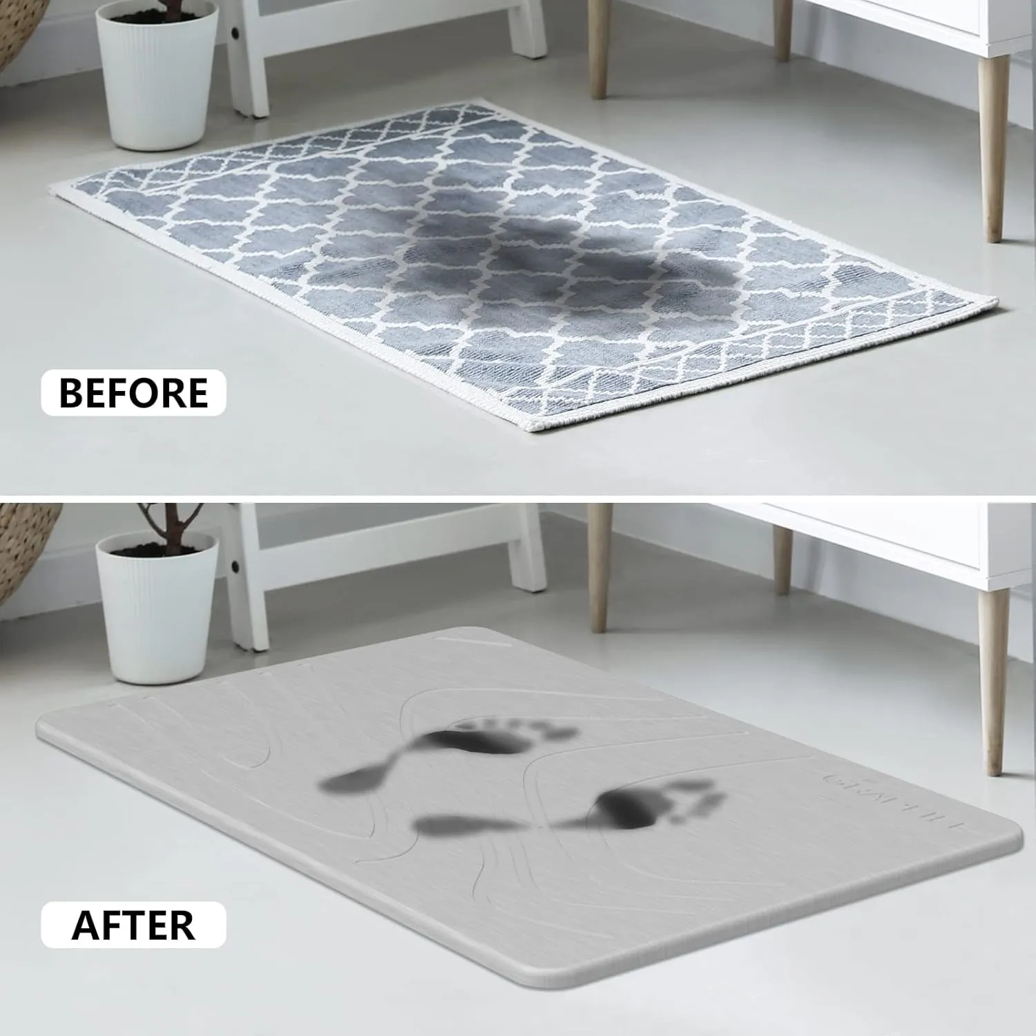 Stone Bath Mat Non-Slip Fast Drying Mat for Bath Tub Bathroom Floor Super Absorbent Diatomaceous Earth Shower Mats-Light Gray 23.6x15.35