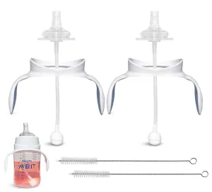 Straw Cup Conversion Kit for Philips Avent Anti-Colic Baby Bottles 2-Count, Food Grade Silicone Straw Nipples, Weighted Straw, Bottle Handles and Straw Cleaning Brush, BPA-Free, 6  Months (Straw Kit)