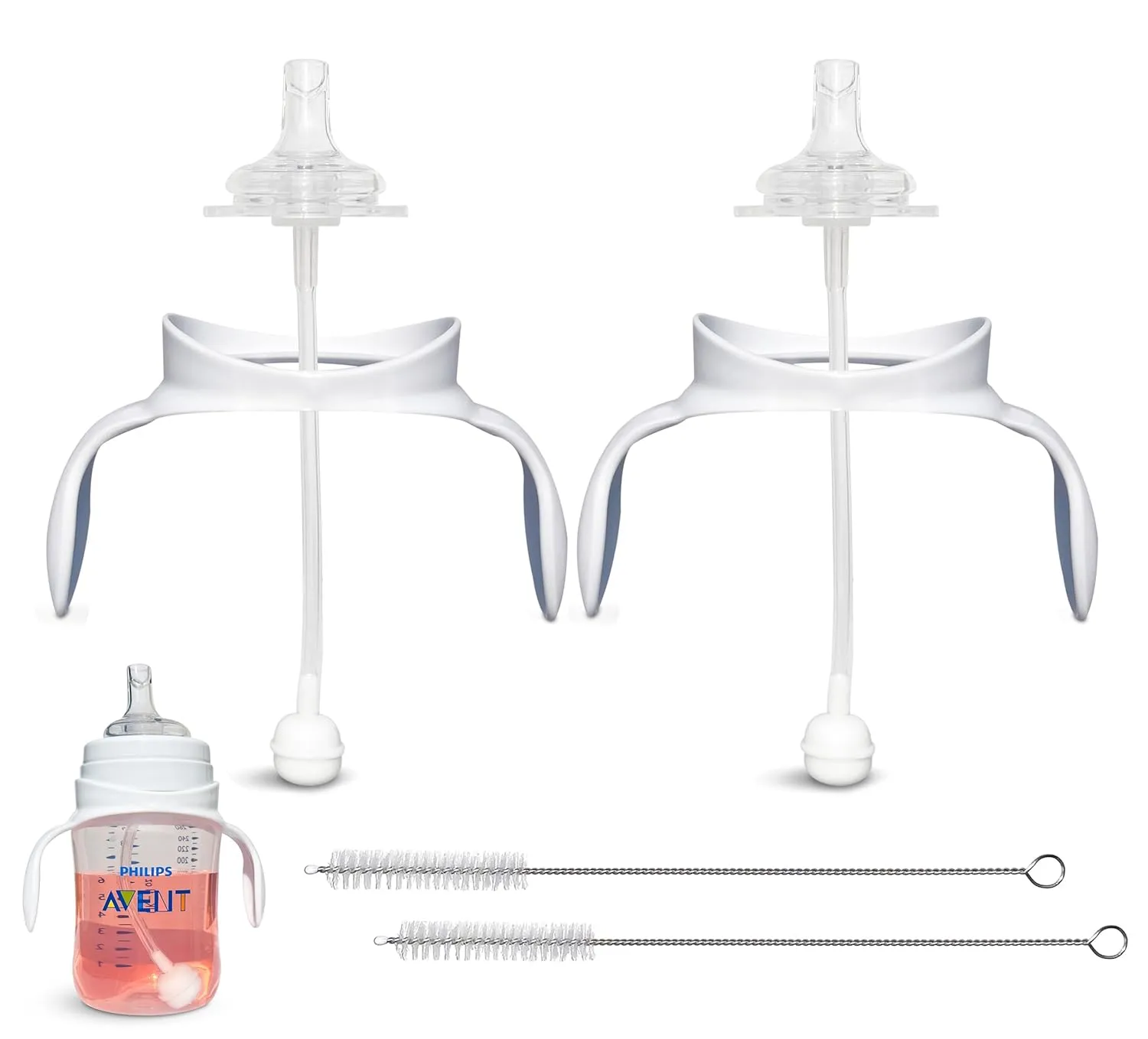 Straw Cup Conversion Kit for Philips Avent Anti-Colic Baby Bottles 2-Count, Food Grade Silicone Straw Nipples, Weighted Straw, Bottle Handles and Straw Cleaning Brush, BPA-Free, 6  Months (Straw Kit)