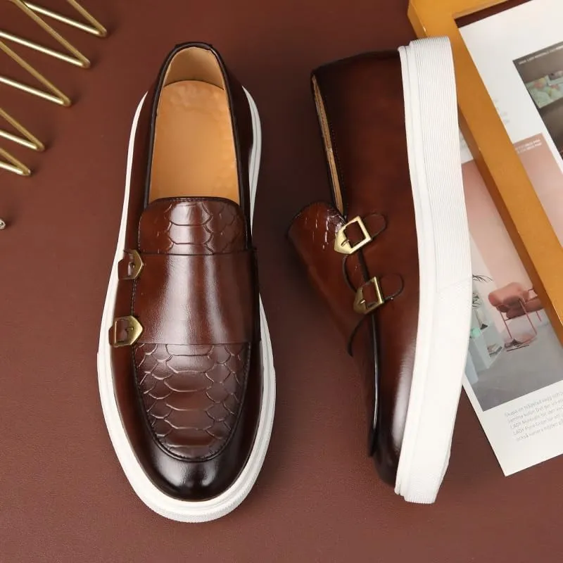 Stylish Men's Leather Chunky Platform Penny Loafers with Non-Slip Lug Sole, Perfect for Office, Business, and Casual Outfits