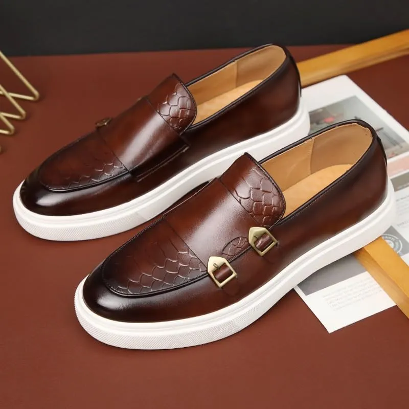 Stylish Men's Leather Chunky Platform Penny Loafers with Non-Slip Lug Sole, Perfect for Office, Business, and Casual Outfits