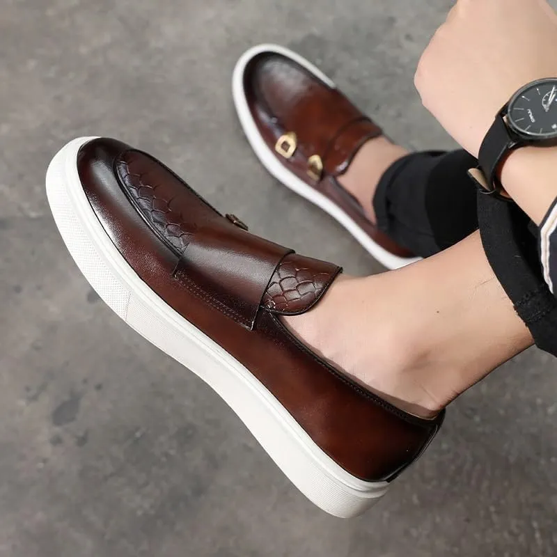 Stylish Men's Leather Chunky Platform Penny Loafers with Non-Slip Lug Sole, Perfect for Office, Business, and Casual Outfits