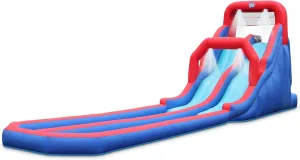 Sunny & Fun Dual Splash Inflatable Water Racing Slide Park – Heavy-Duty for Outdoor Fun - Climbing Wall, Two Slides & Splash Pool – Easy to Set Up & Inflate with Included Air Pump & Carrying Case