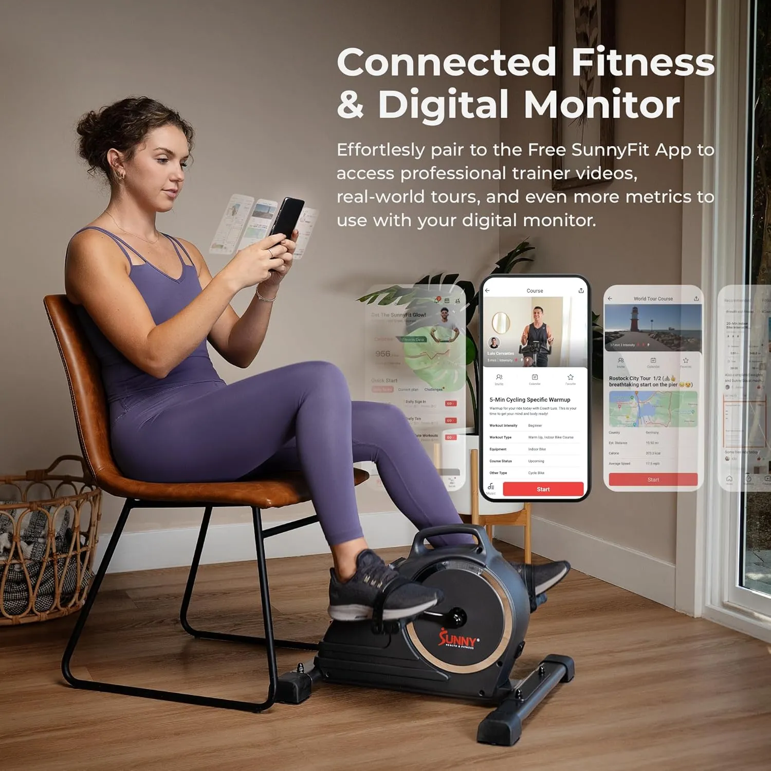 Sunny Health & Fitness Dual Function Under-Desk Bike Trainer, Mini Exercise Machine for Senior Training, Arm/Leg Cardio Cycle Workout, Optional Magnetic, Motorized & Free SunnyFit App Bluetooth Link