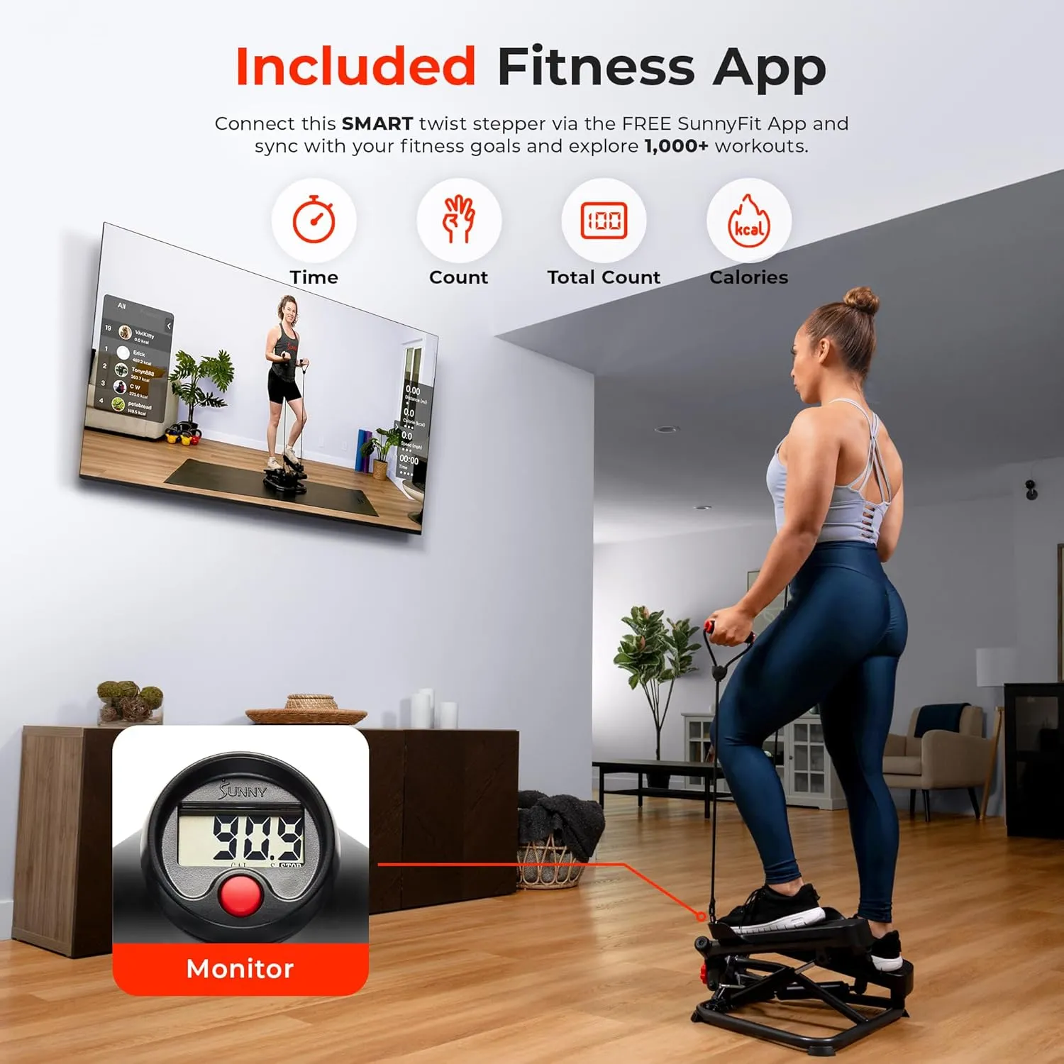 Sunny Health & Fitness Mini Stepper for Exercise at Home, Stair Step Workout Machine with Resistance Band, Fullbody Cardio, Upgraded Over 300lb Weight Capacity, Optional Free SunnyFit App Connection