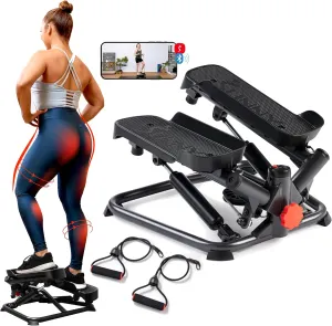 Sunny Health & Fitness Mini Stepper for Exercise at Home, Stair Step Workout Machine with Resistance Band, Fullbody Cardio, Upgraded Over 300lb Weight Capacity, Optional Free SunnyFit App Connection