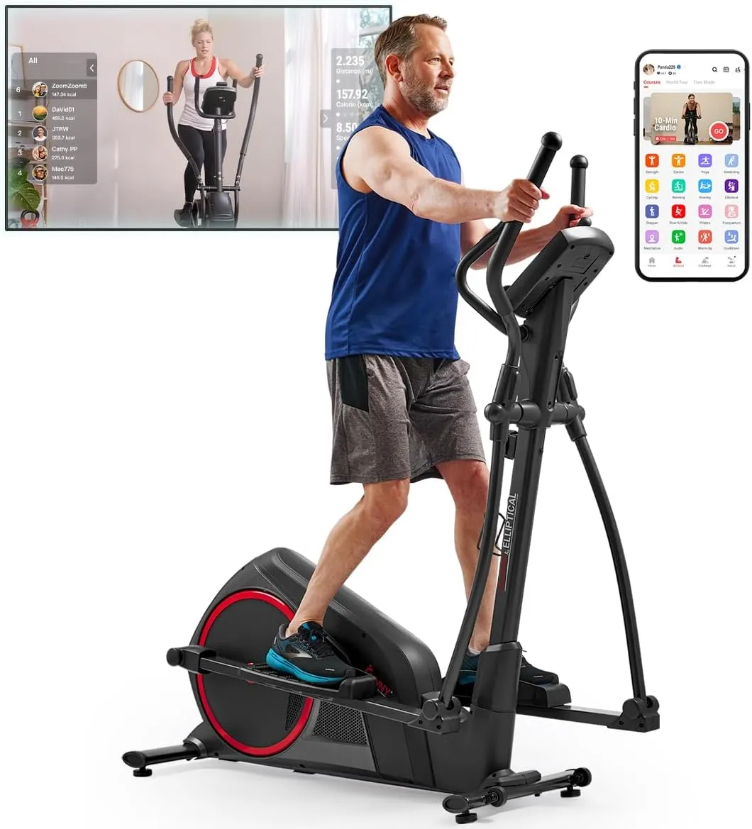 Sunny Health & Fitness Smart Elliptical Full-Body Cross Training Machine w/Extended Stride, Cardio Exercise Trainer for Home, Free SunnyFit App Bluetooth Connection, Optional 12" or 16" Stride Length