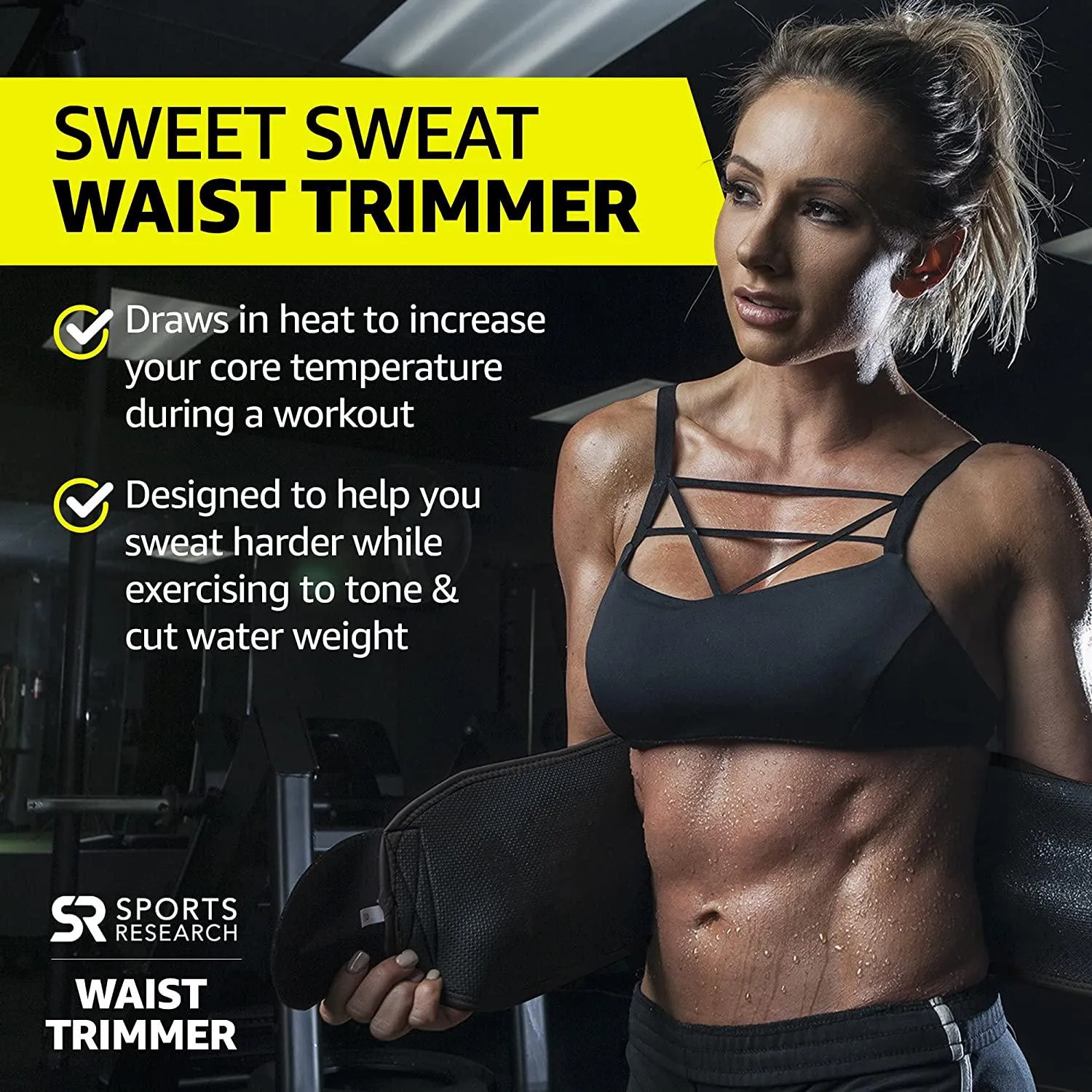Sweet Sweat Waist Trimmer, by Sports Research - Waist Trainer for Women and Men - Sweatband Body Wrap - Workout Sweatband Belt