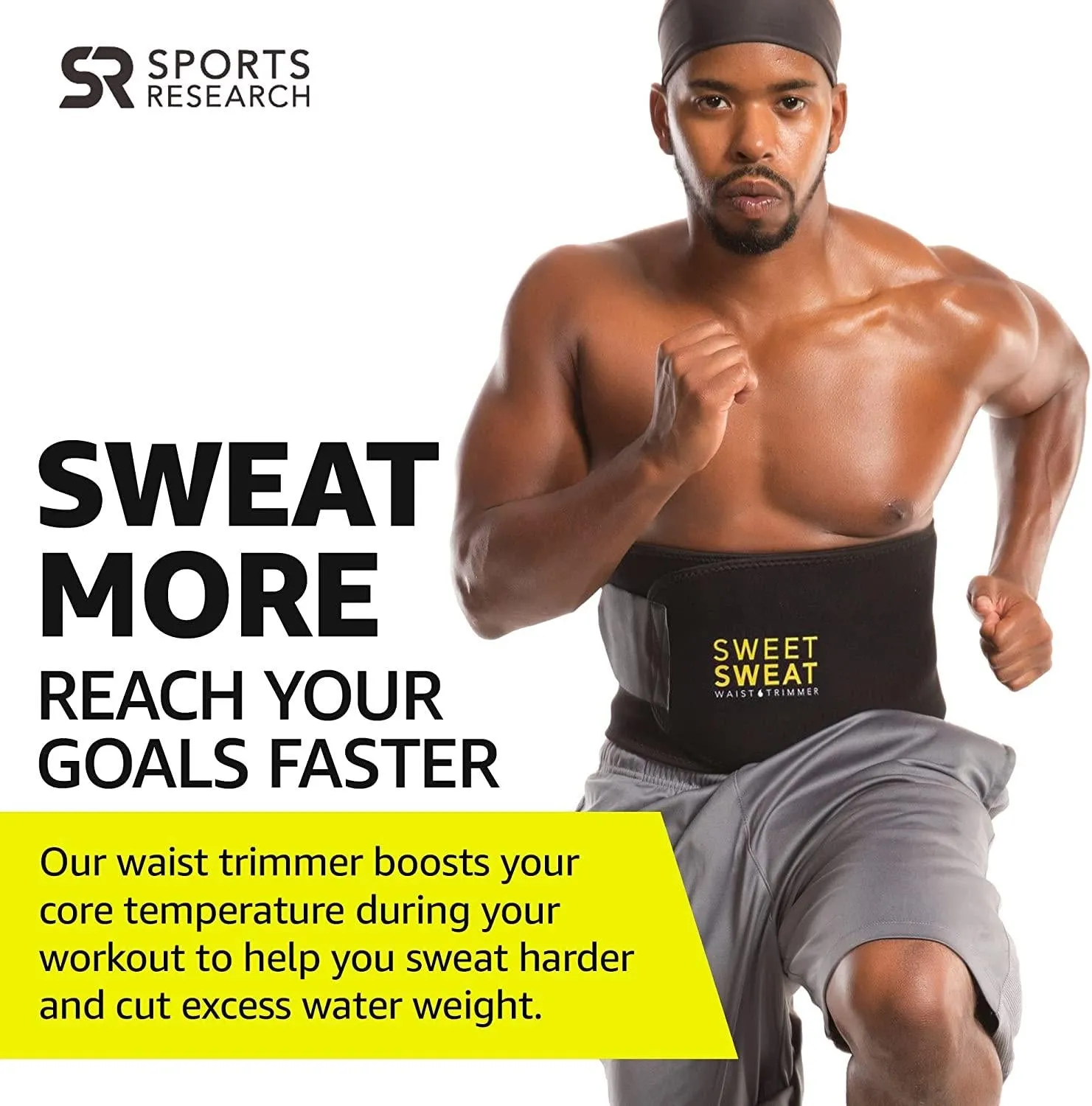 Sweet Sweat Waist Trimmer, by Sports Research - Waist Trainer for Women and Men - Sweatband Body Wrap - Workout Sweatband Belt