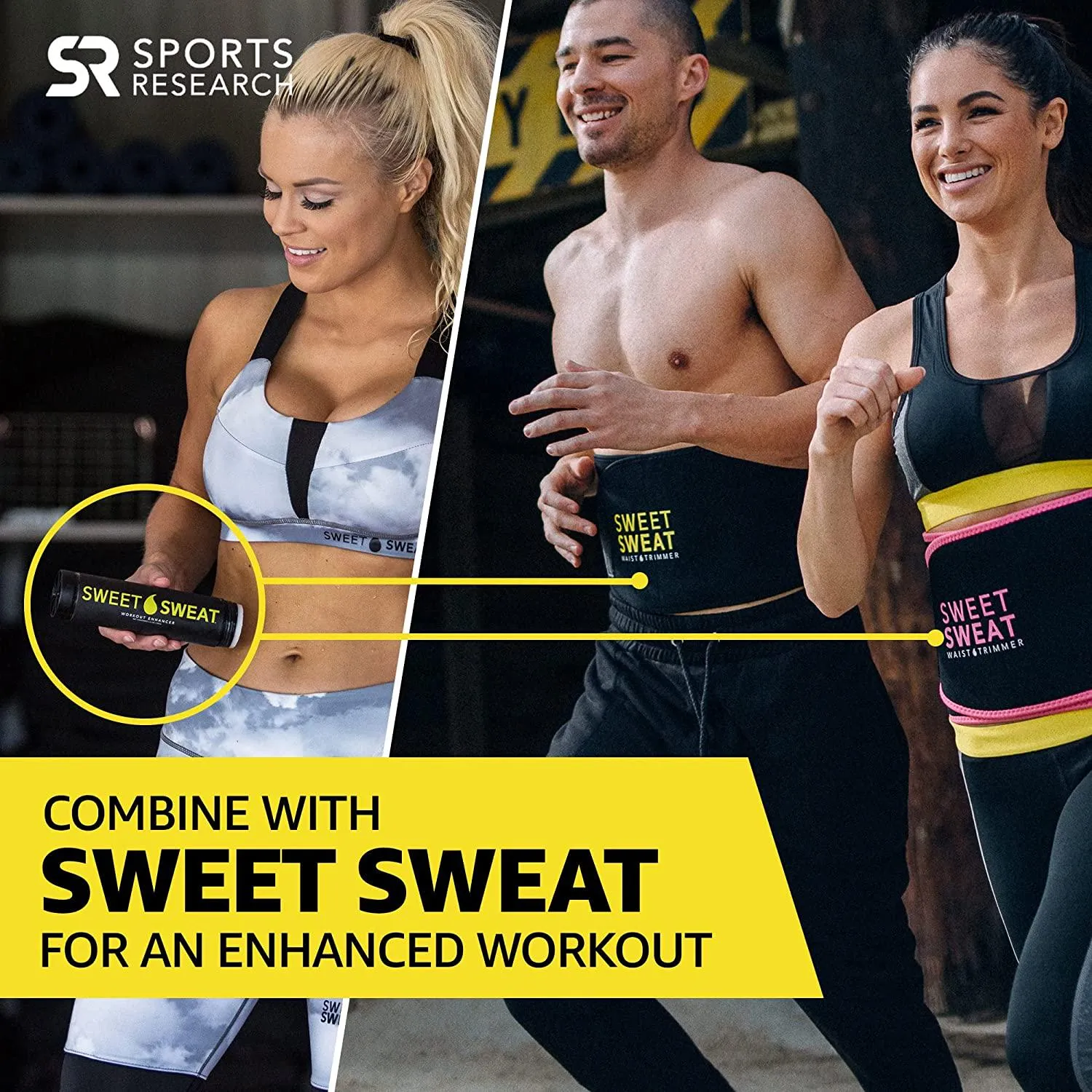 Sweet Sweat Waist Trimmer, by Sports Research - Waist Trainer for Women and Men - Sweatband Body Wrap - Workout Sweatband Belt