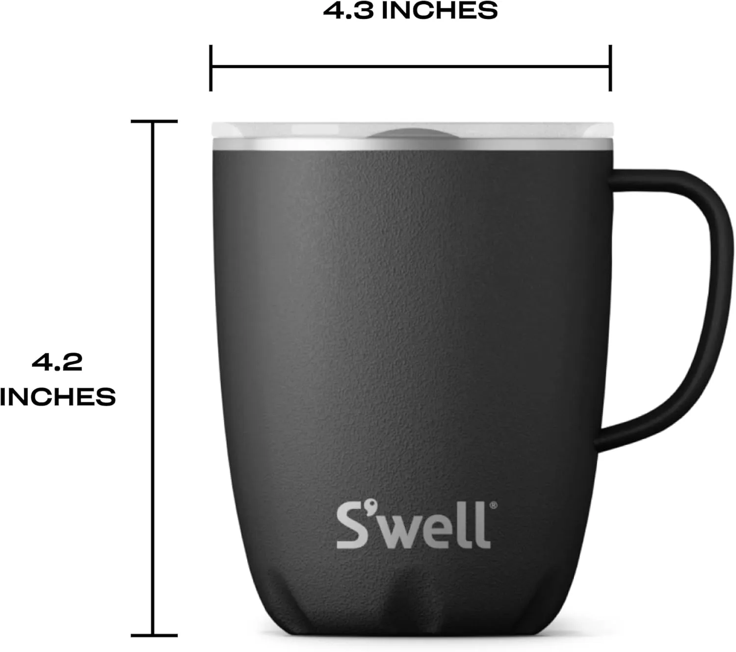 S'well Stainless Steel Mug with Handle, 12oz, Onyx, Triple Layered Vacuum Insulated Containers Keeps Drinks Colder and Hotter for Longer, BPA Free