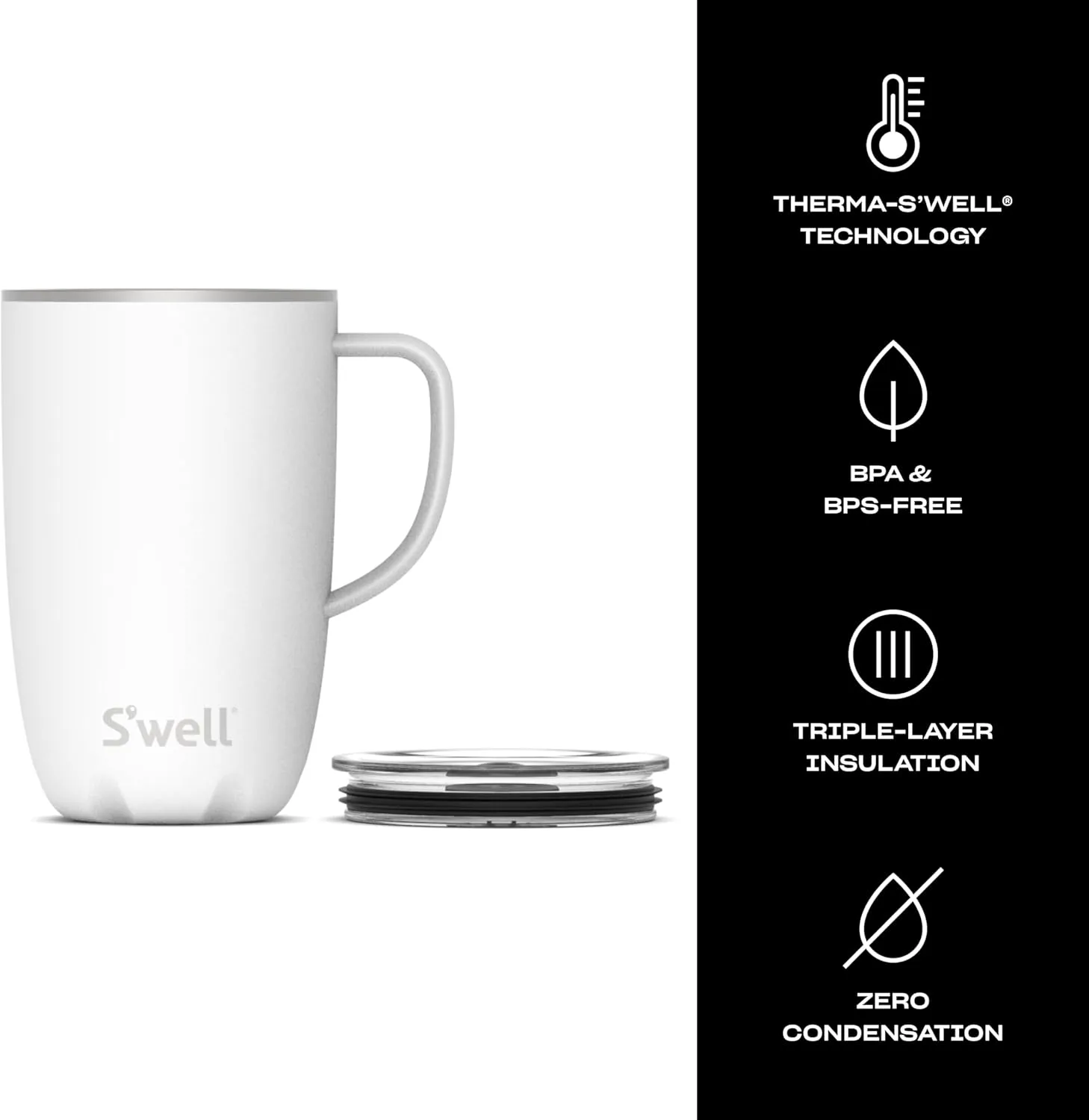 S'well Stainless Steel Mug with Handle, 16oz, Angel Food, Triple Layered Vacuum Insulated Containers Keeps Drinks Cold for 10 Hours and Hot for 3, BPA Free