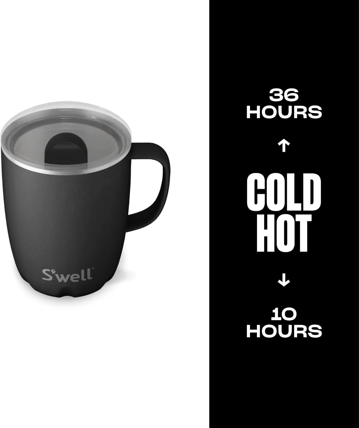 S'well Stainless Steel Mug with Handle, 16oz, Onyx, Triple Layered Vacuum Insulated Containers Keeps Drinks Cold for 10 Hours and Hot for 3, BPA Free