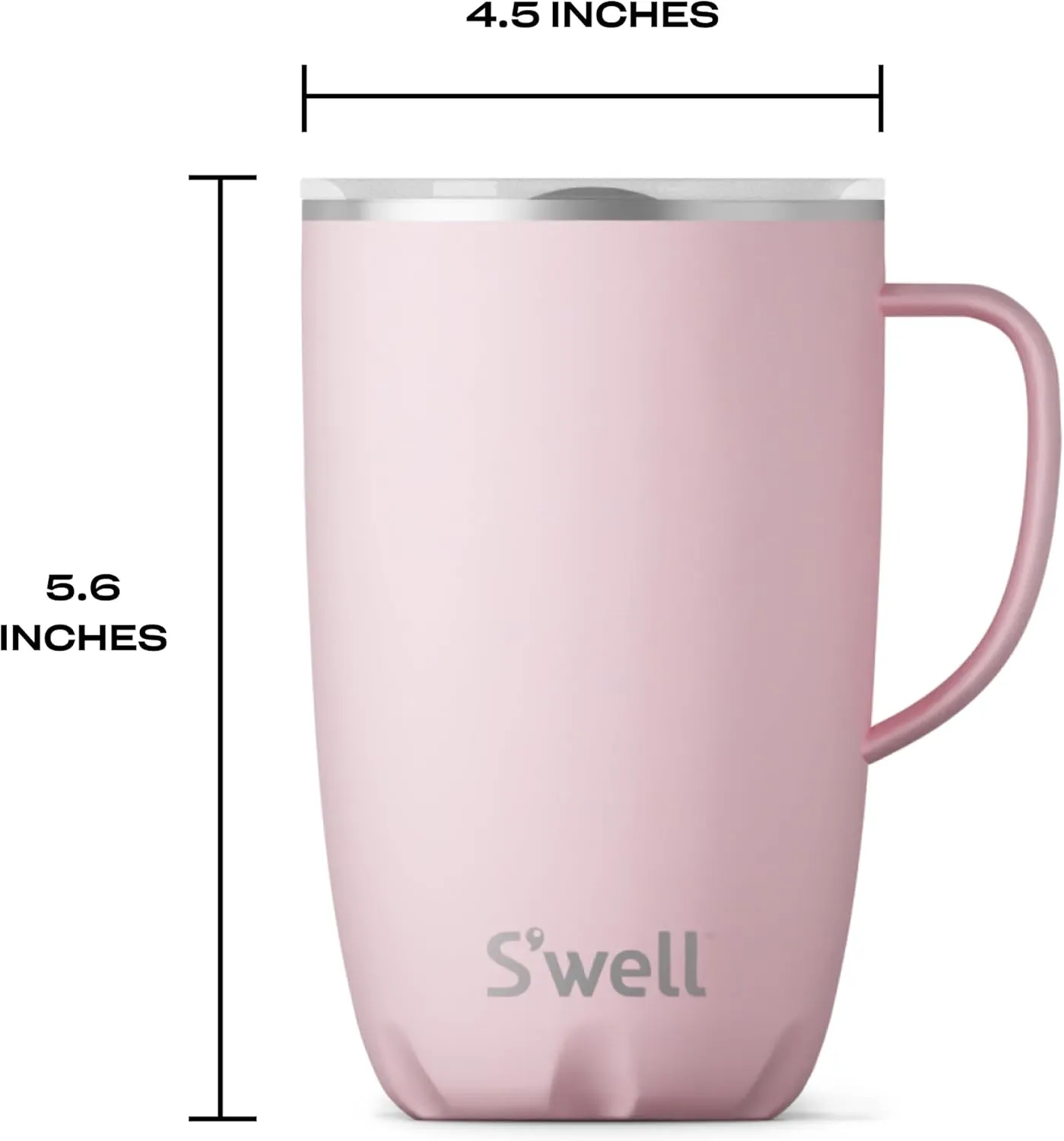 S'well Stainless Steel Mug with Handle, 16oz, Pink Topaz, Triple Layered Vacuum Insulated Containers Keeps Drinks Cold for 10 Hours and Hot for 3, BPA Free