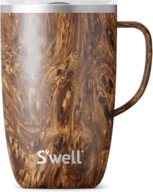 S'well Stainless Steel Mug with Handle, 16oz, Teakwood, Triple Layered Vacuum Insulated Containers Keeps Drinks Cold for 10 Hours and Hot for 3, BPA Free