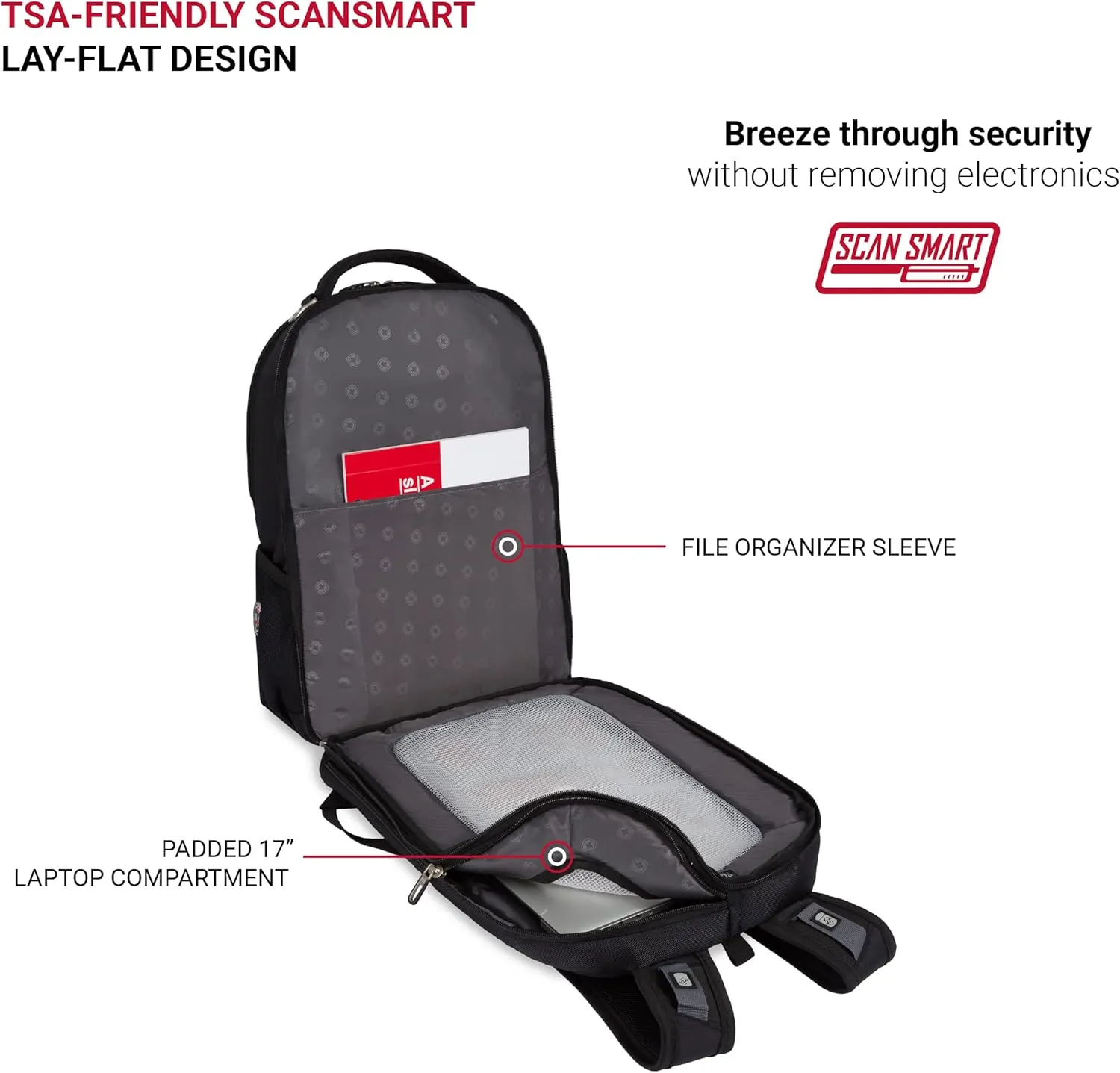 Swiss Gear SA1908 Black TSA Friendly ScanSmart Laptop Backpack - Fits Most 17 Inch Laptops and Tablets