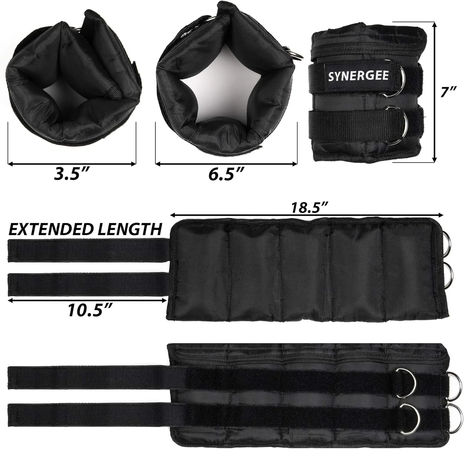 Synergee Comfort Fit Adjustable Ankle/Wrist Weights (Set of 2). Available in 5lb, 10lb & 20lbs. One Size Fits All.