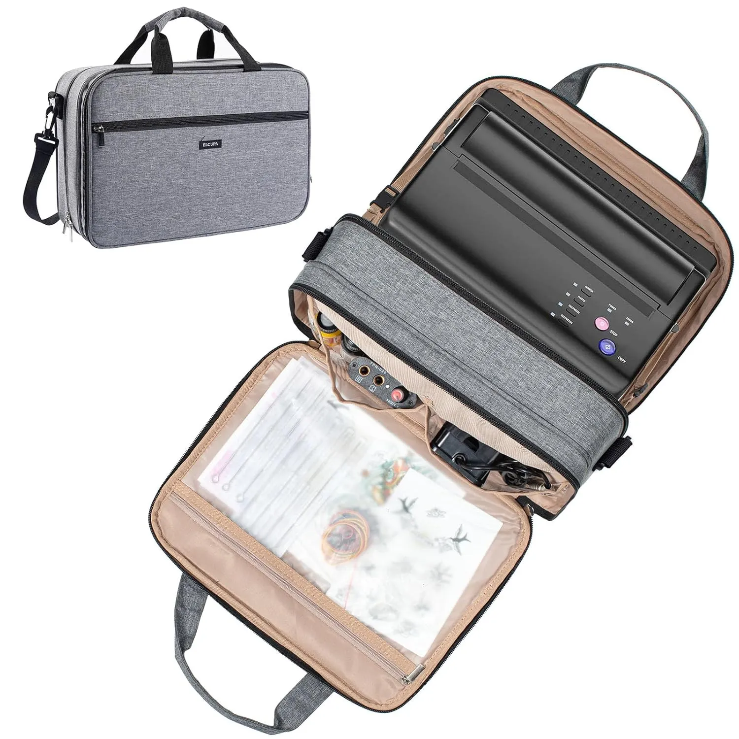 Tattoo Carrying Case-Tattoo Supplies Organizer-Tattoo Kit Case -Tattoo Supplies Carrying Bag for Tattoo Stencil Printer, Tattoo Ink, Tattoo Equipment, Tatoo Pens X-Large Grey (BAG ONLY)